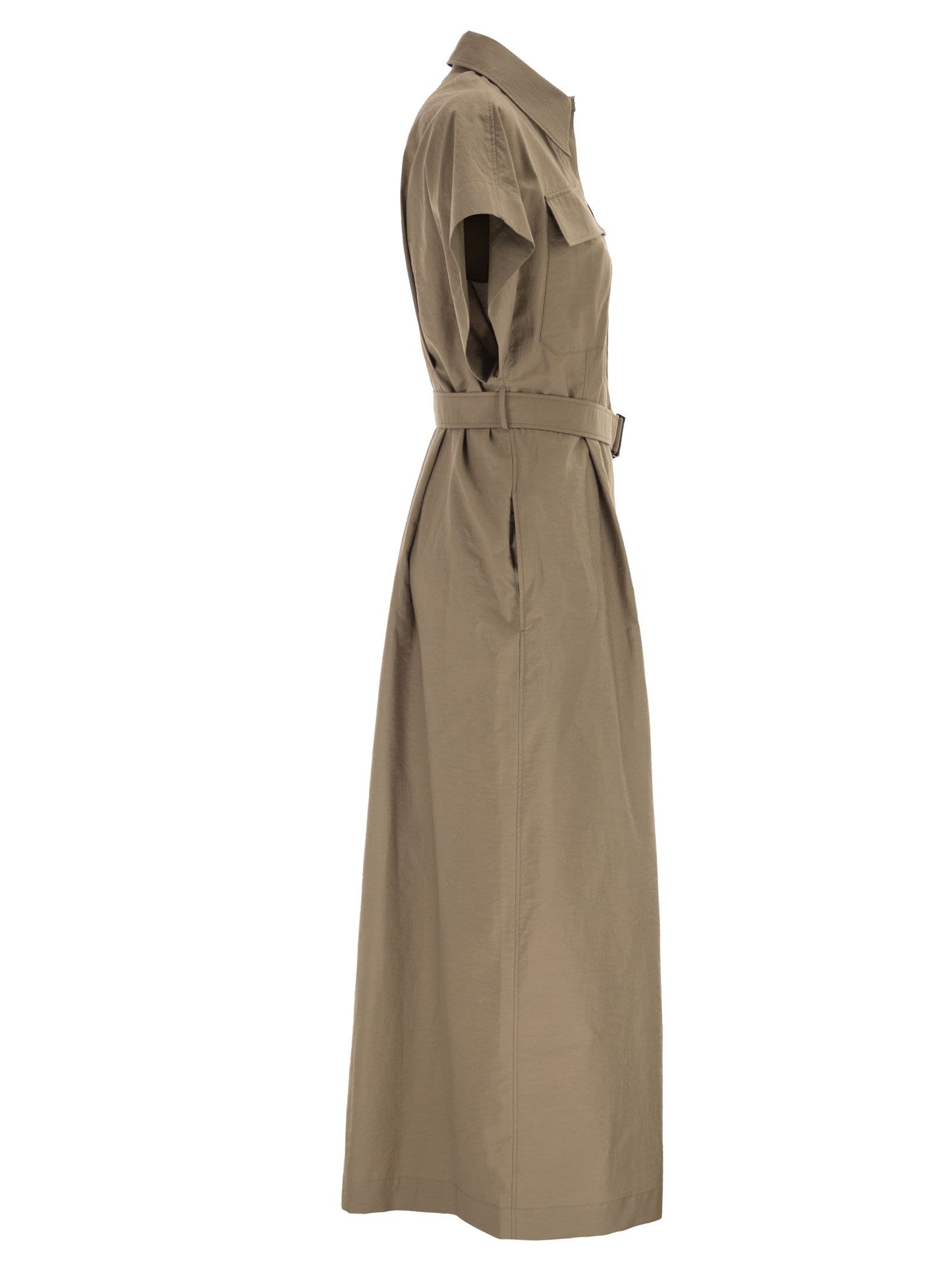 Brunello Cucinelli Women Chemise Dress In Technical Cotton And Nylon Poplin With Belt