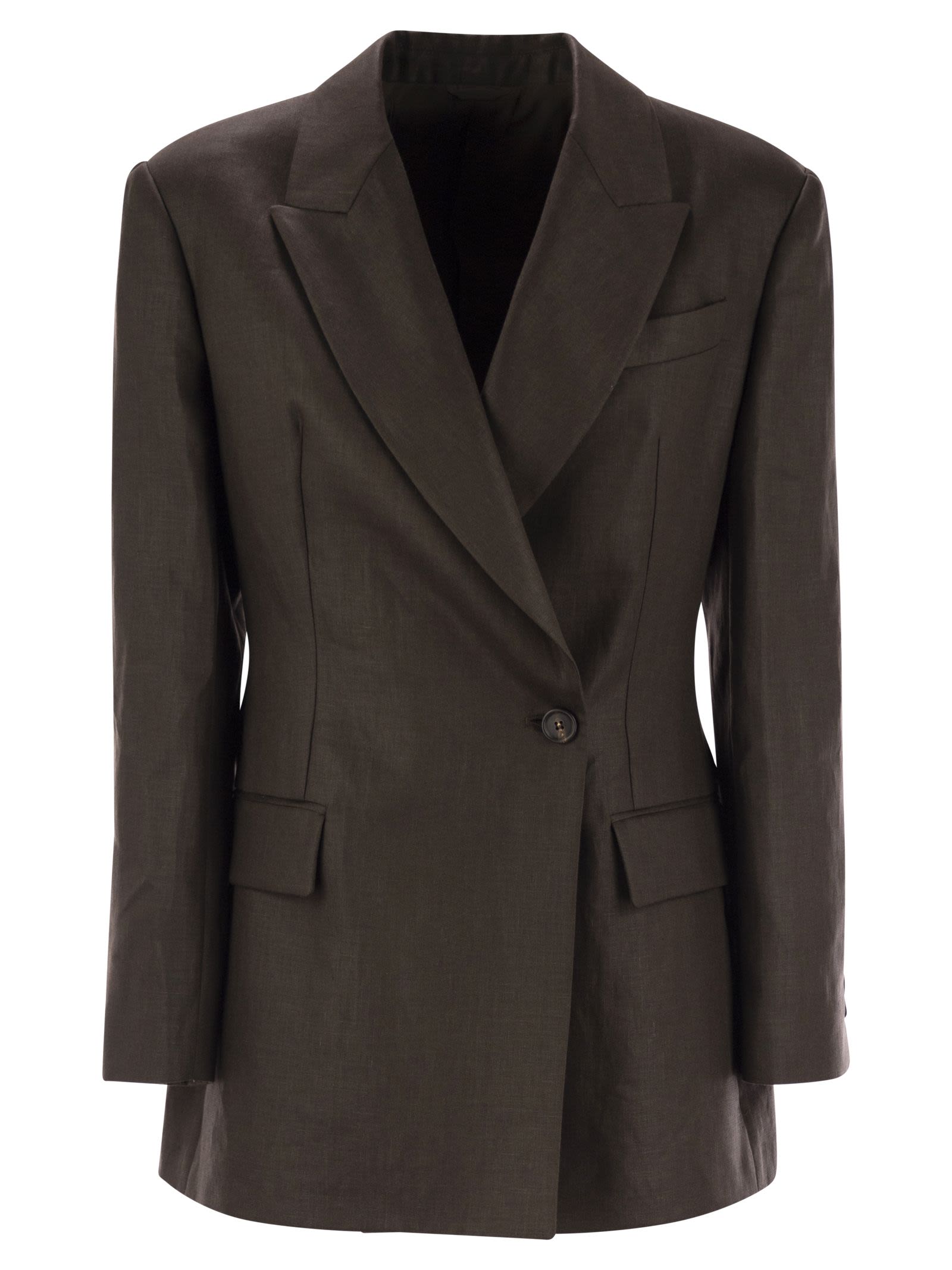 Brunello Cucinelli Women Shiny Linen Twill Jacket With Necklace BRUNELLO CUCINELLI