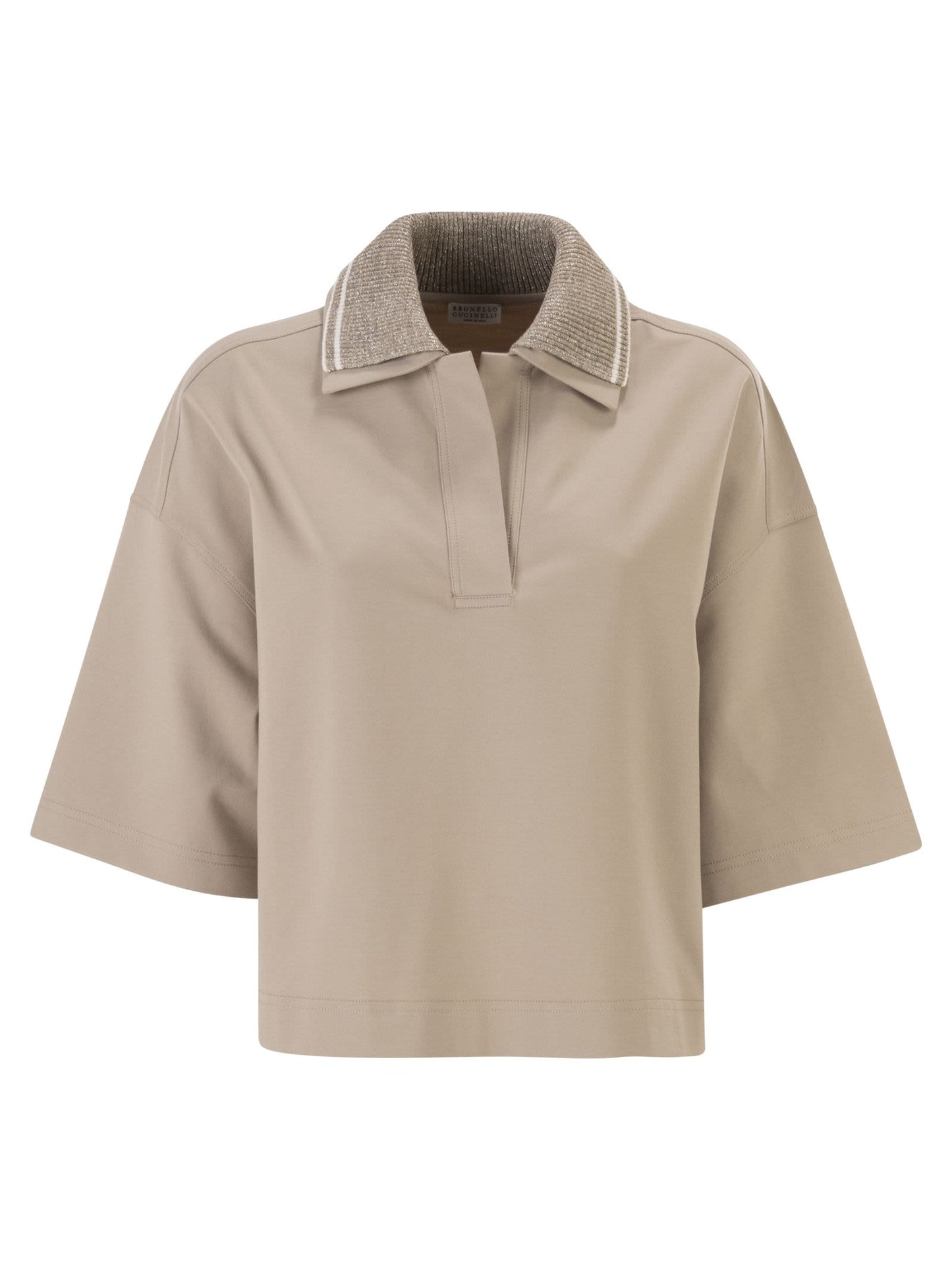 Brunello Cucinelli Women Interlock Couture Polo Shirt With Sparkling Knitted Collar