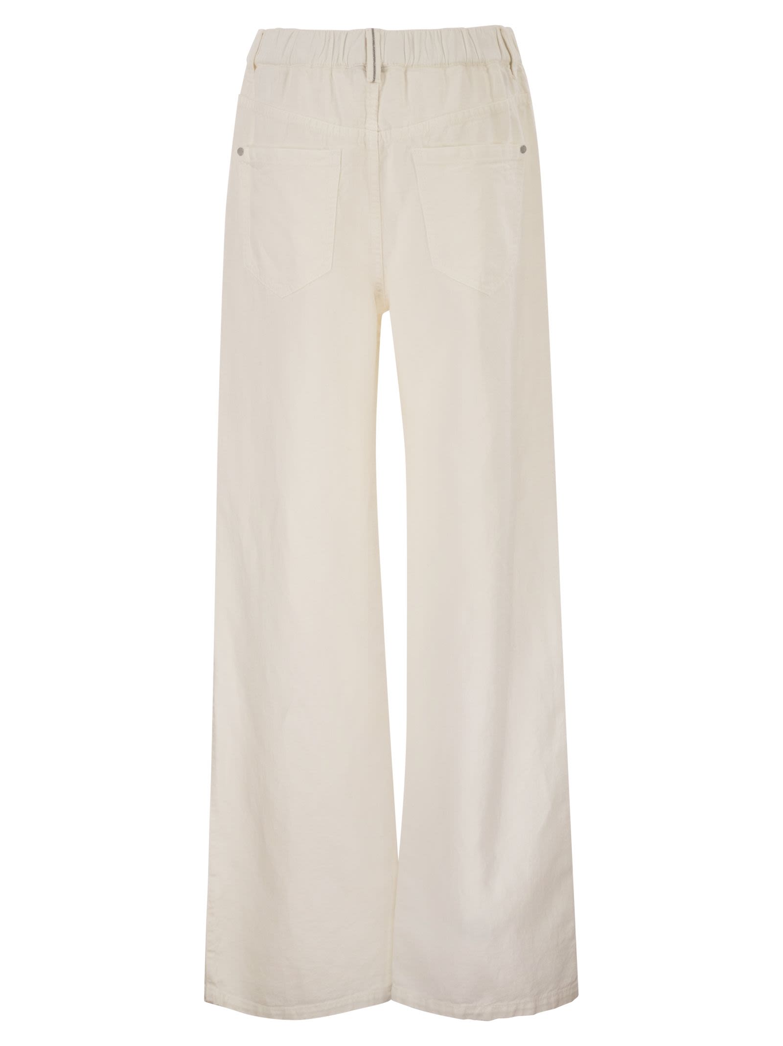 Brunello Cucinelli Women Contemporary Trousers In Garment-Dyed Cotton And Linen Cover With Monile BRUNELLO CUCINELLI