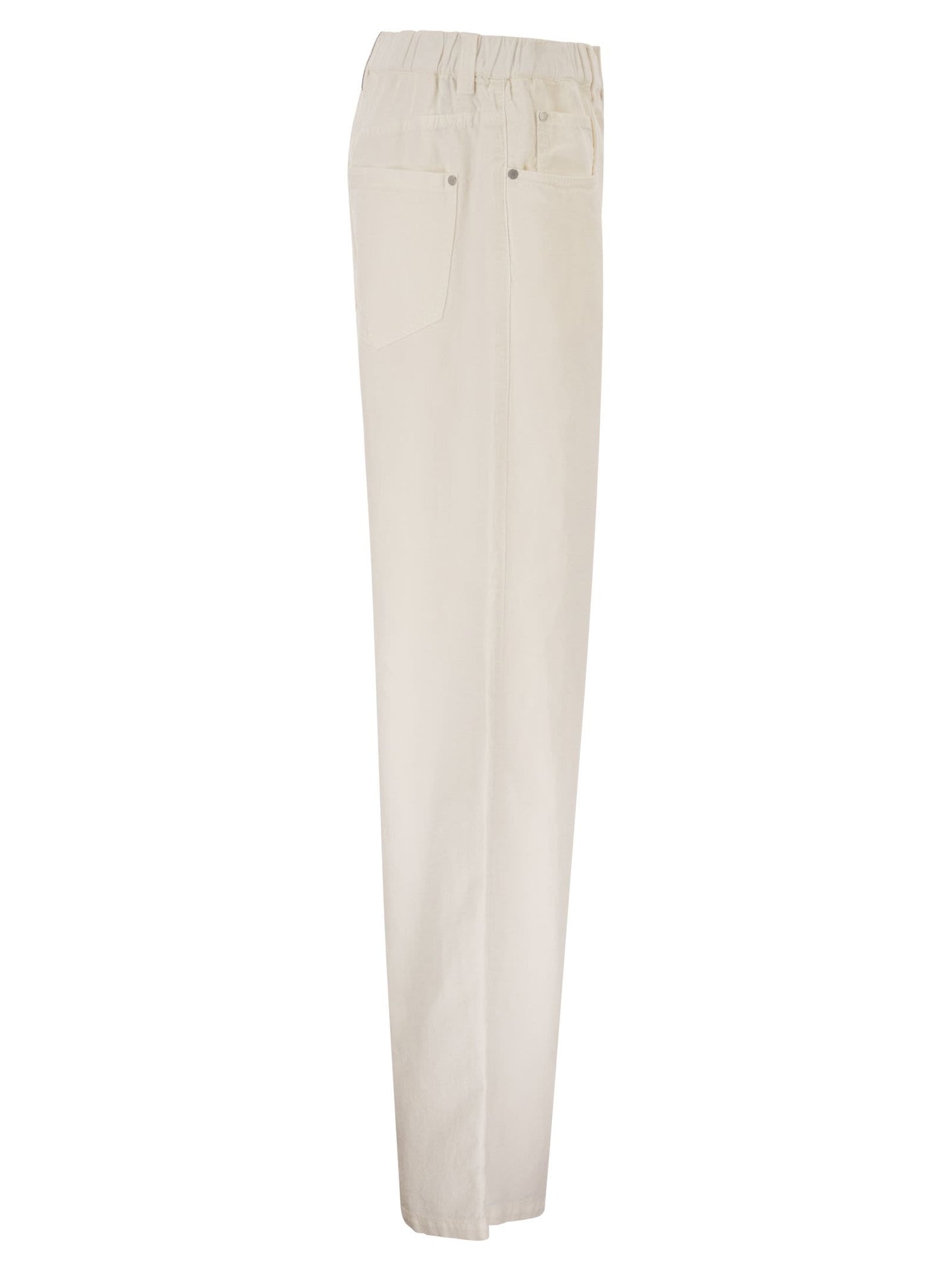 Brunello Cucinelli Women Contemporary Trousers In Garment-Dyed Cotton And Linen Cover With Monile BRUNELLO CUCINELLI