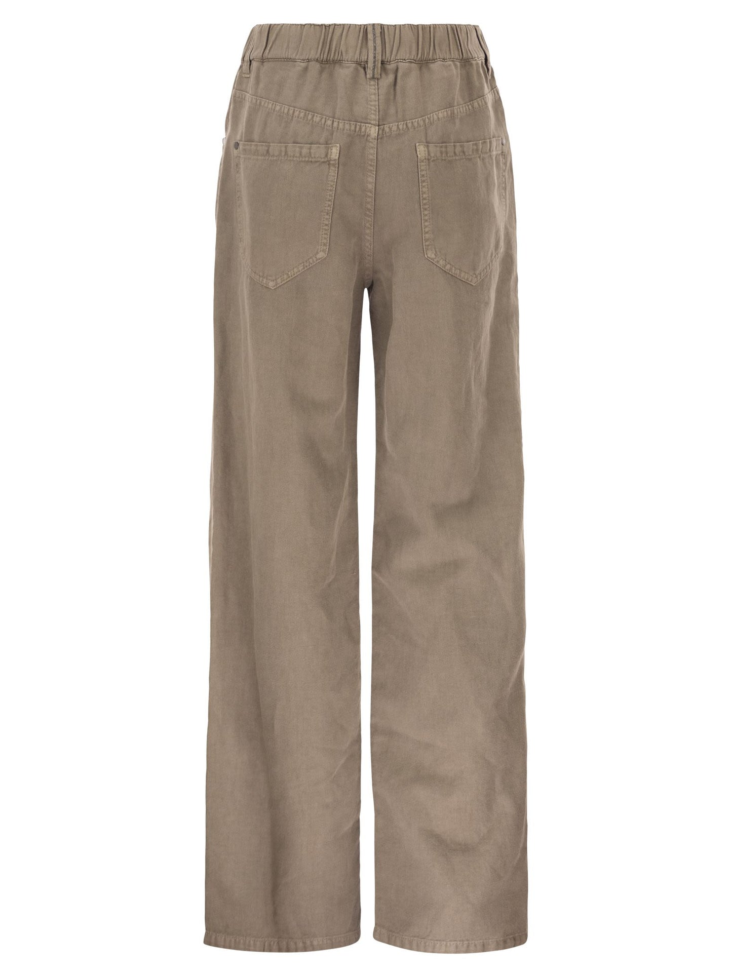 Brunello Cucinelli Women Contemporary Trousers In Garment-Dyed Cotton And Linen Cover With Monile BRUNELLO CUCINELLI