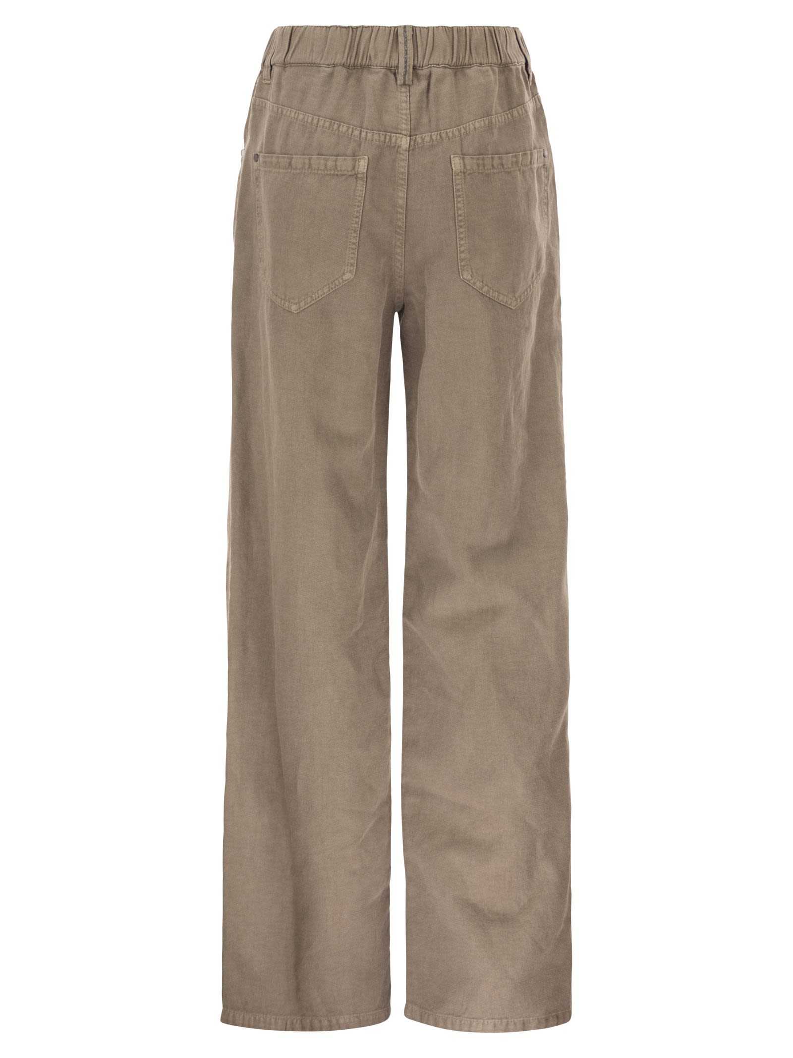 Brunello Cucinelli Women Contemporary Trousers In Garment-Dyed Cotton And Linen Cover With Monile BRUNELLO CUCINELLI