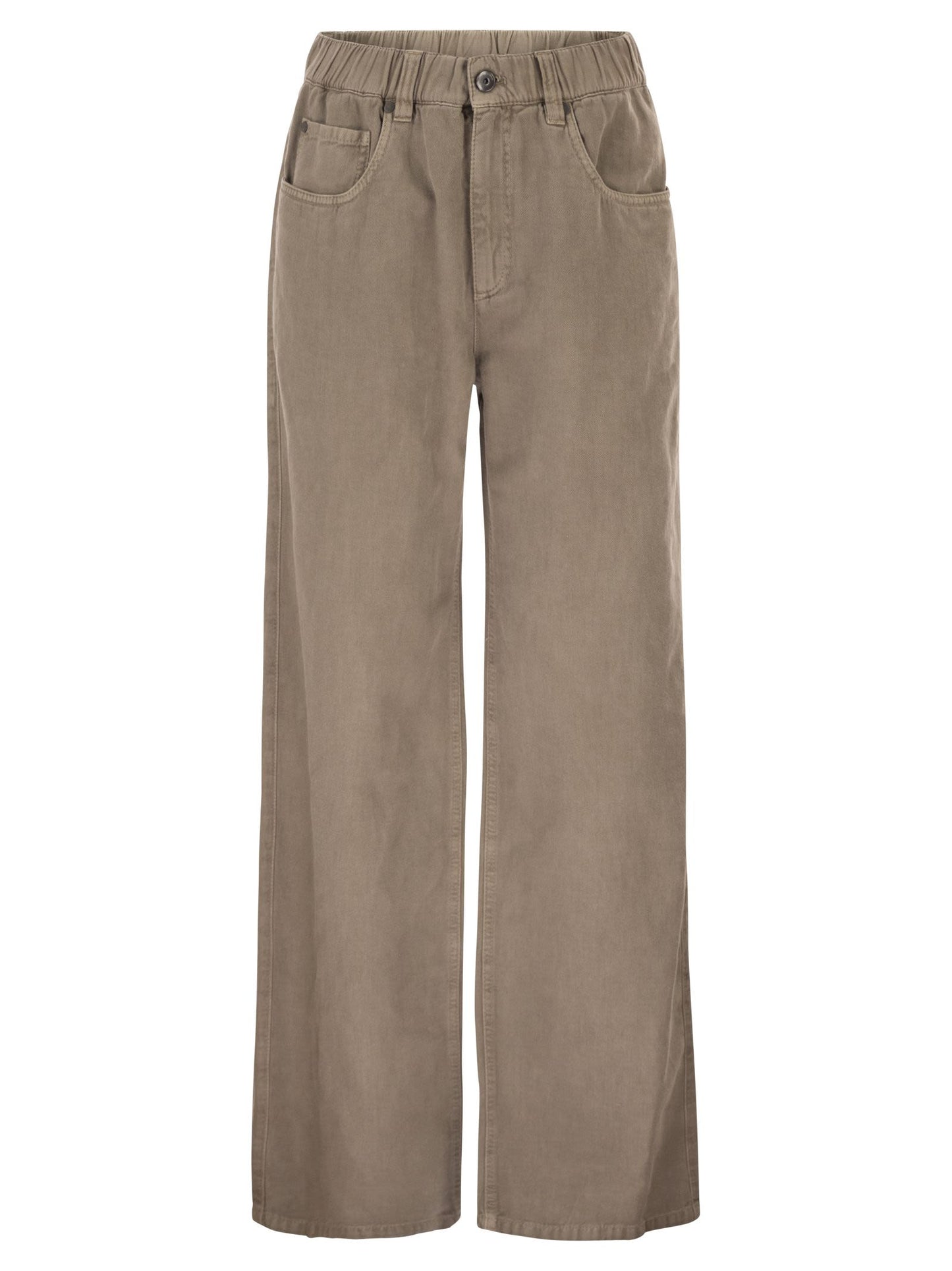 Brunello Cucinelli Women Contemporary Trousers In Garment-Dyed Cotton And Linen Cover With Monile BRUNELLO CUCINELLI
