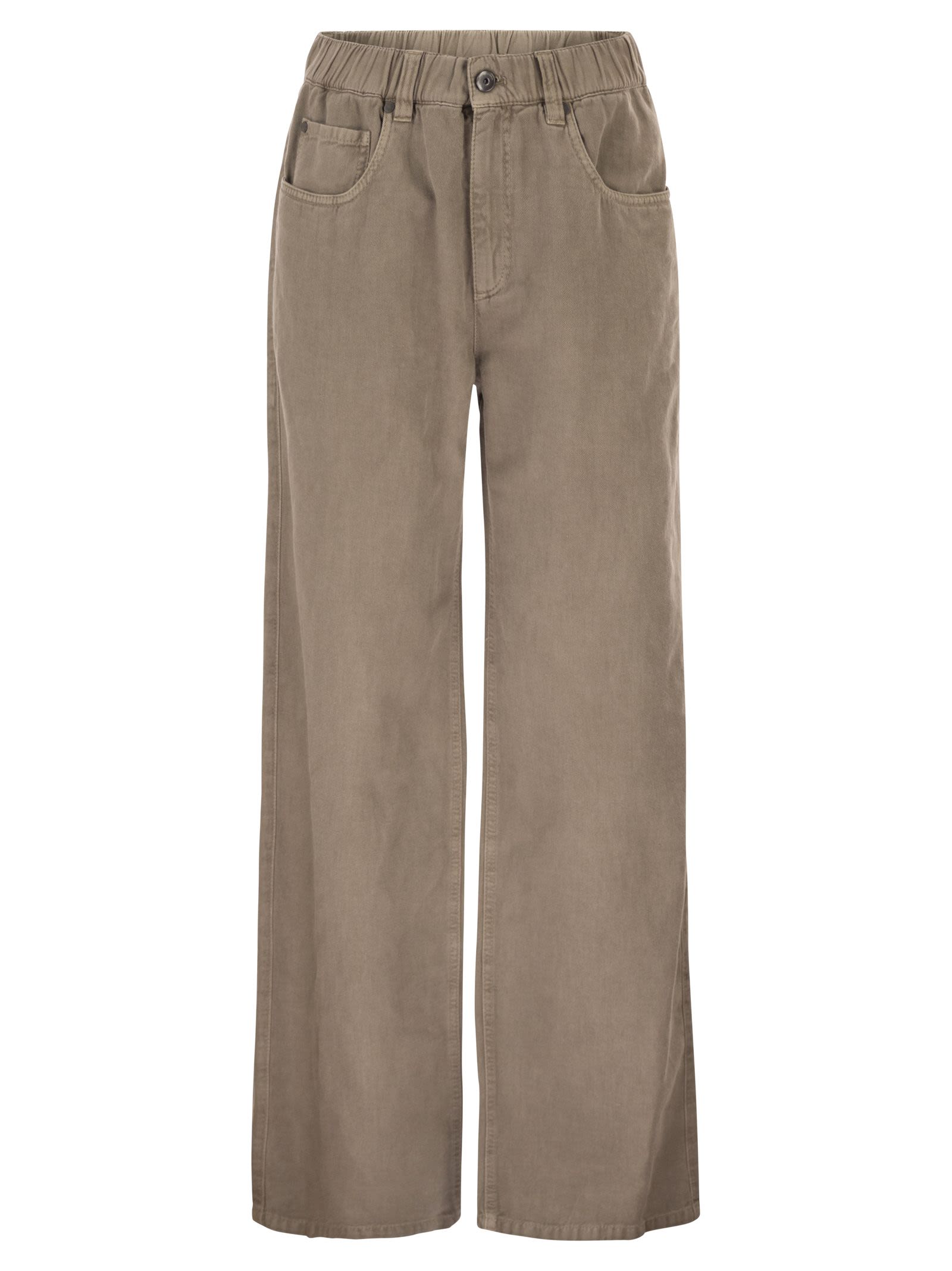 Brunello Cucinelli Women Contemporary Trousers In Garment-Dyed Cotton And Linen Cover With Monile BRUNELLO CUCINELLI