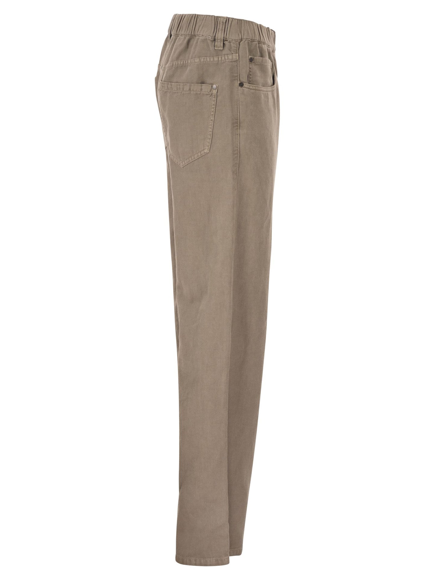Brunello Cucinelli Women Contemporary Trousers In Garment-Dyed Cotton And Linen Cover With Monile BRUNELLO CUCINELLI