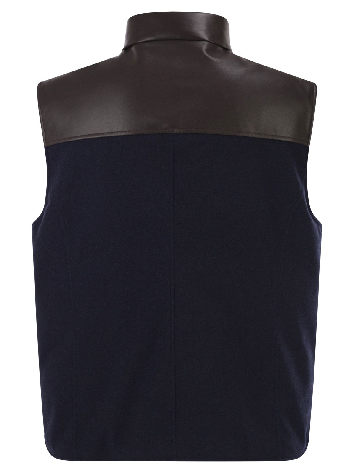 Brunello Cucinelli Men Wool Padded Gilet With Leather Trims And Shearling Collar BRUNELLO CUCINELLI
