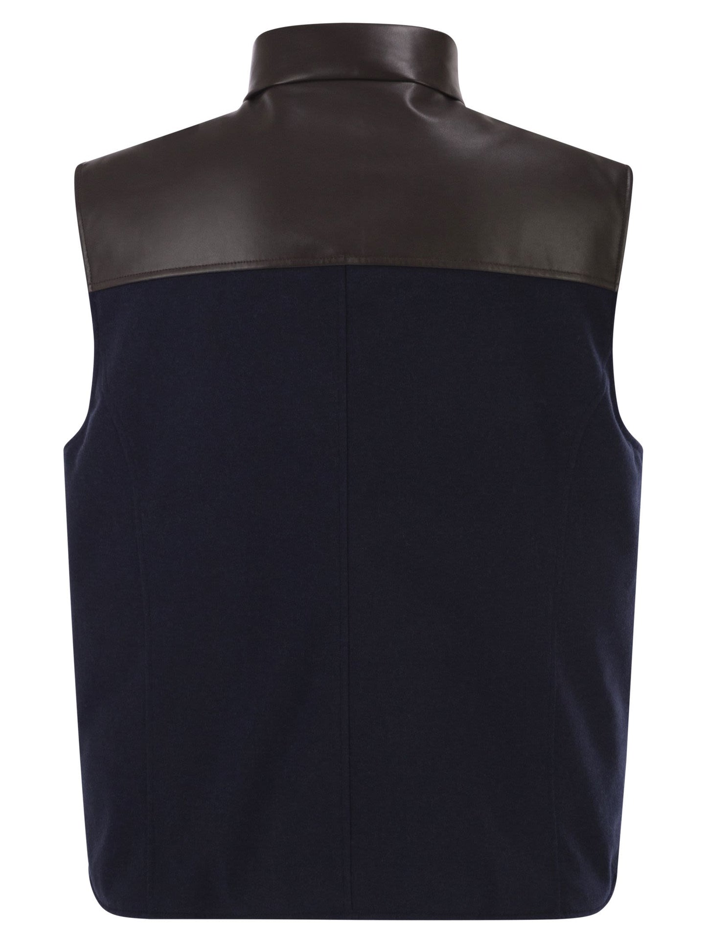 Brunello Cucinelli Men Wool Padded Gilet With Leather Trims And Shearling Collar BRUNELLO CUCINELLI