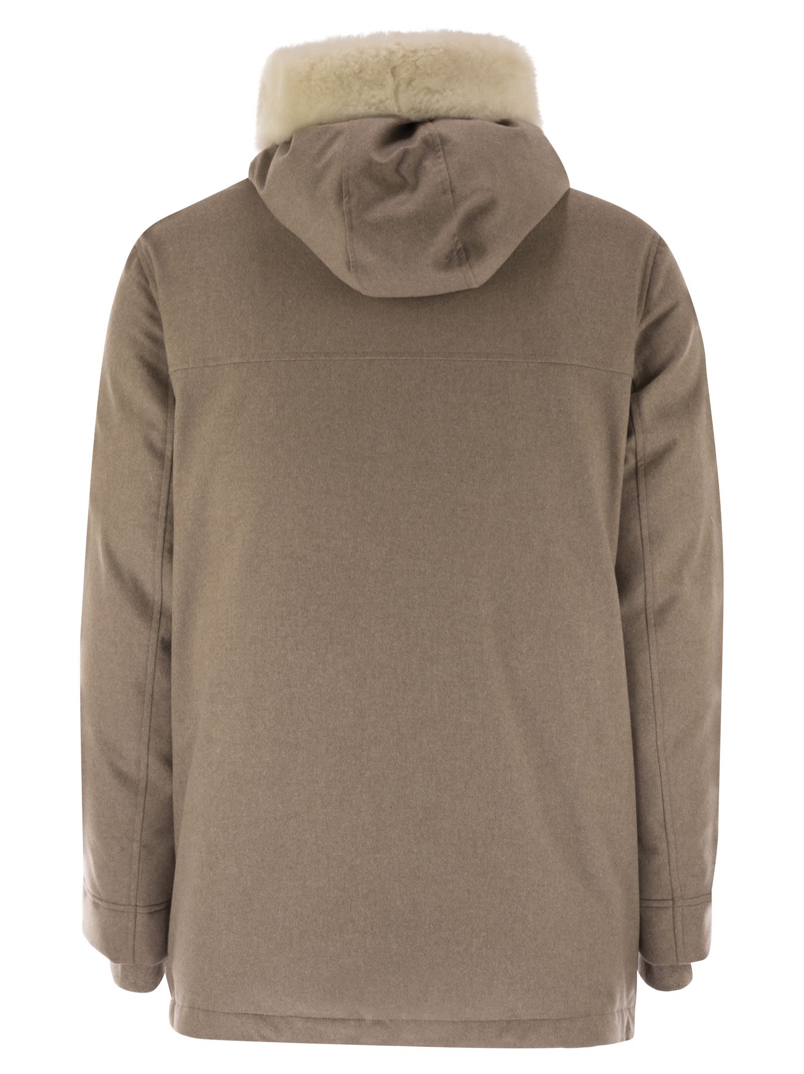 Brunello Cucinelli Men Wool Coat With Fur Collar BRUNELLO CUCINELLI