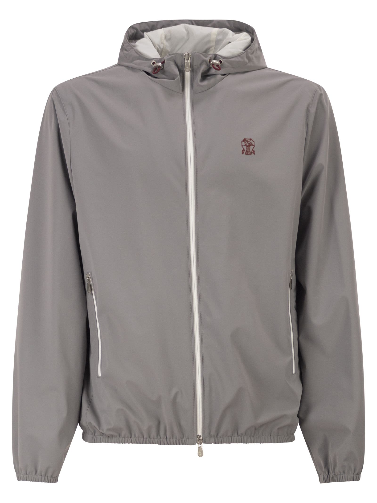 Brunello Cucinelli Men Membranated Nylon Jacket With Logo And Hood BRUNELLO CUCINELLI