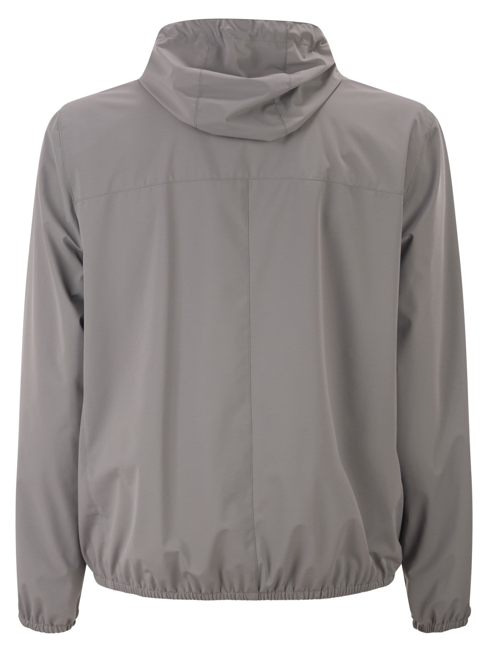 Brunello Cucinelli Men Membranated Nylon Jacket With Logo And Hood BRUNELLO CUCINELLI