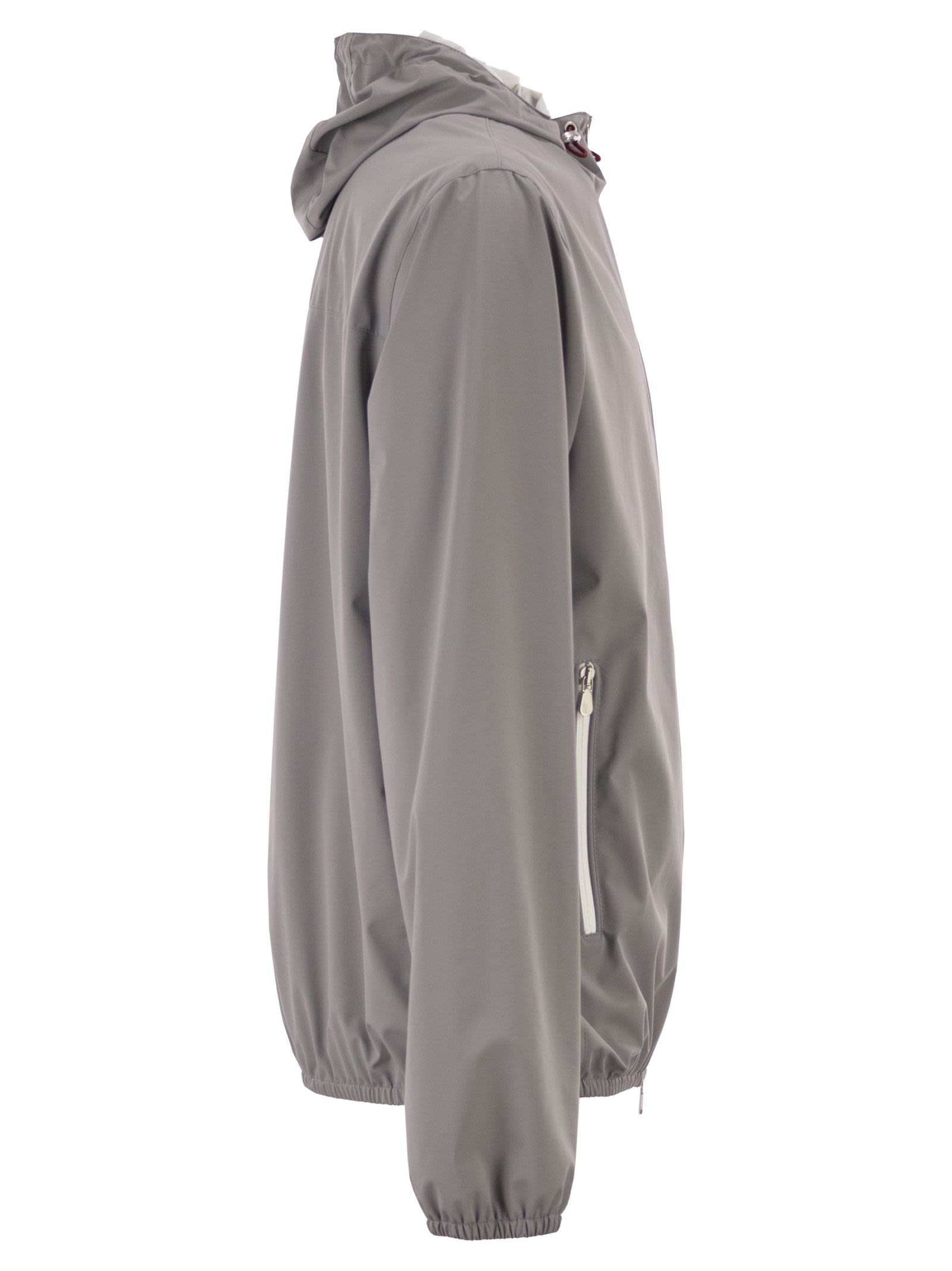 Brunello Cucinelli Men Membranated Nylon Jacket With Logo And Hood BRUNELLO CUCINELLI