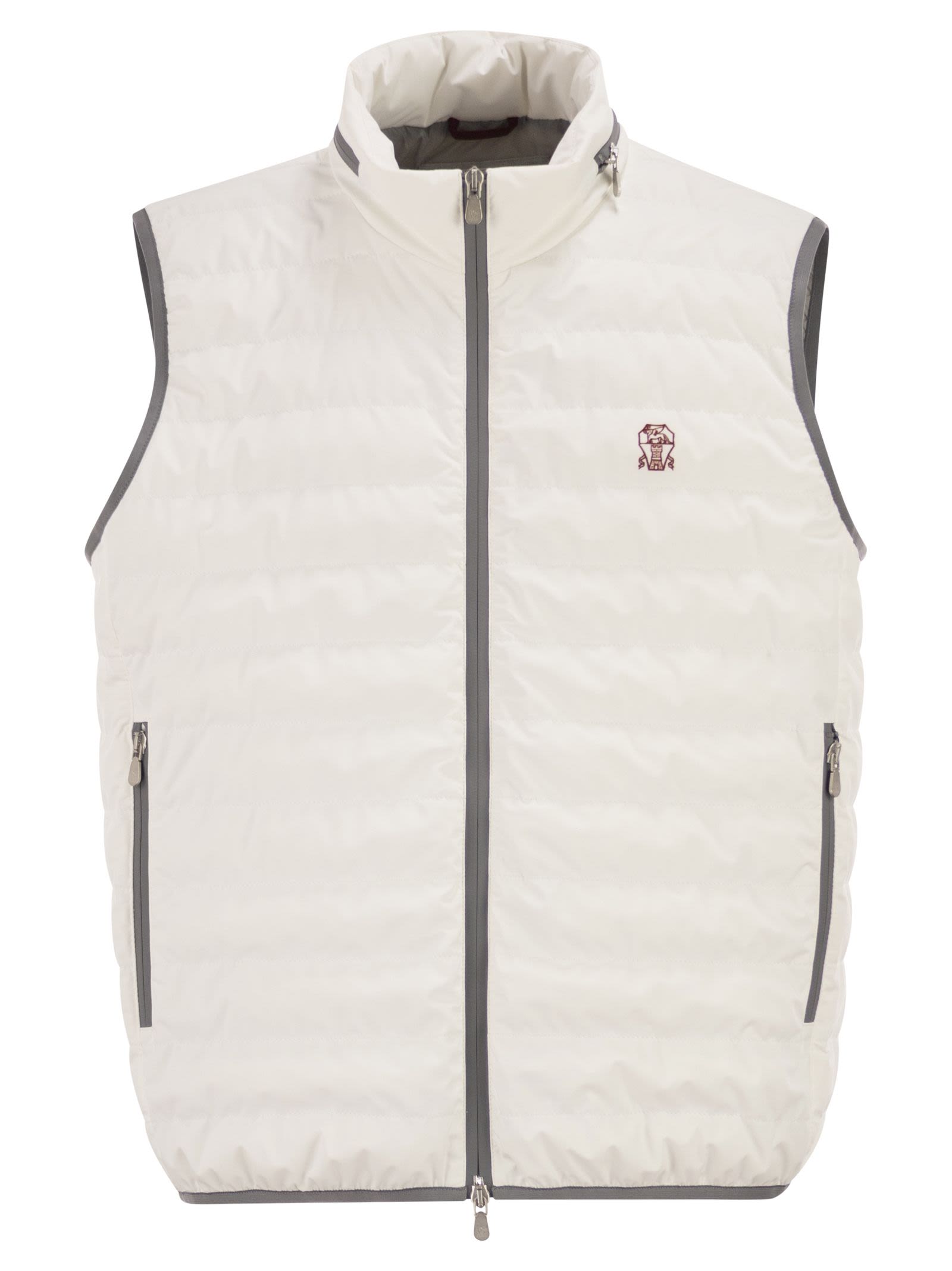 Brunello Cucinelli Men Sleeveless Nylon Down Jacket With Logo And Removable Hood BRUNELLO CUCINELLI