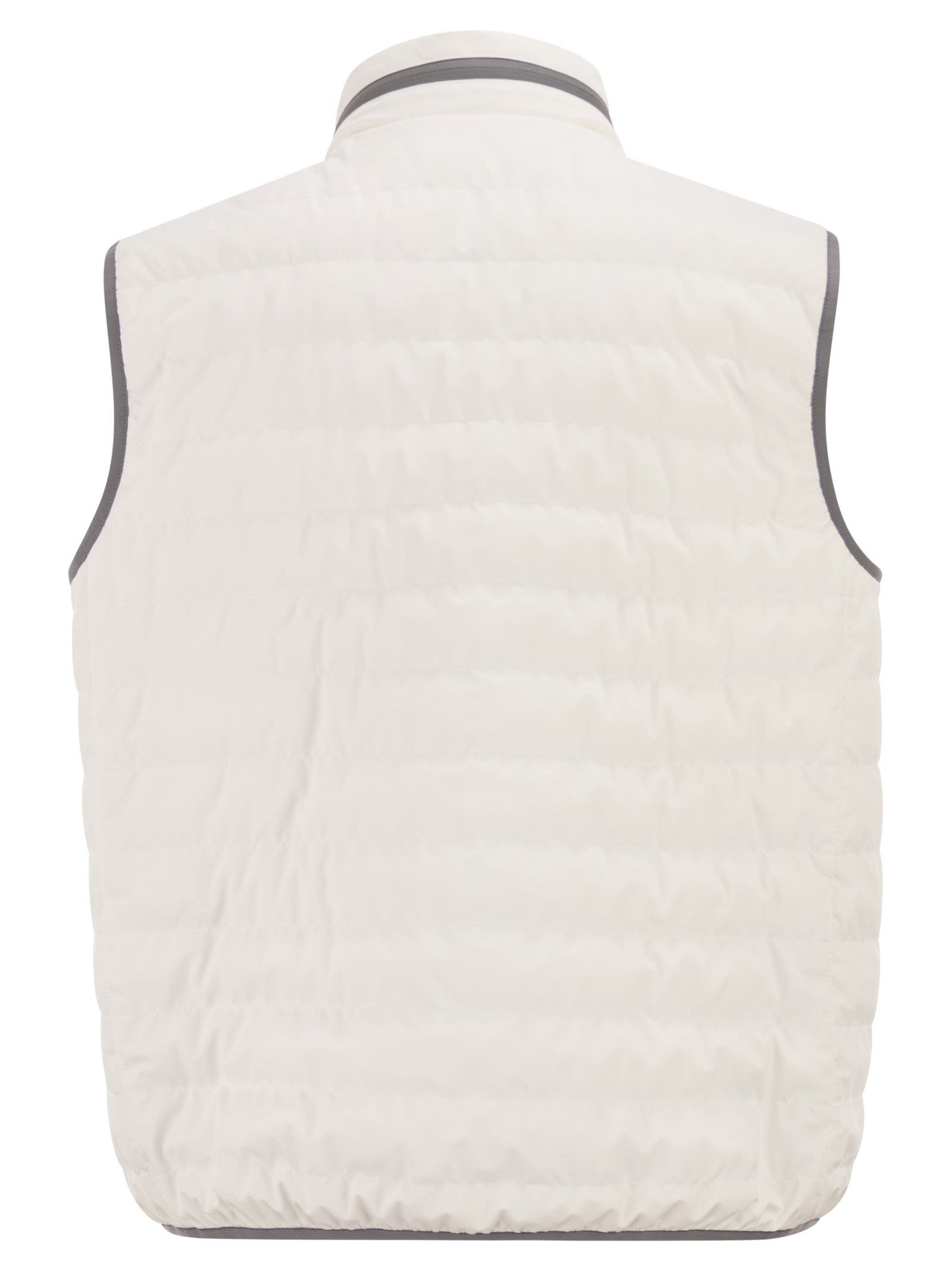 Brunello Cucinelli Men Sleeveless Nylon Down Jacket With Logo And Removable Hood BRUNELLO CUCINELLI