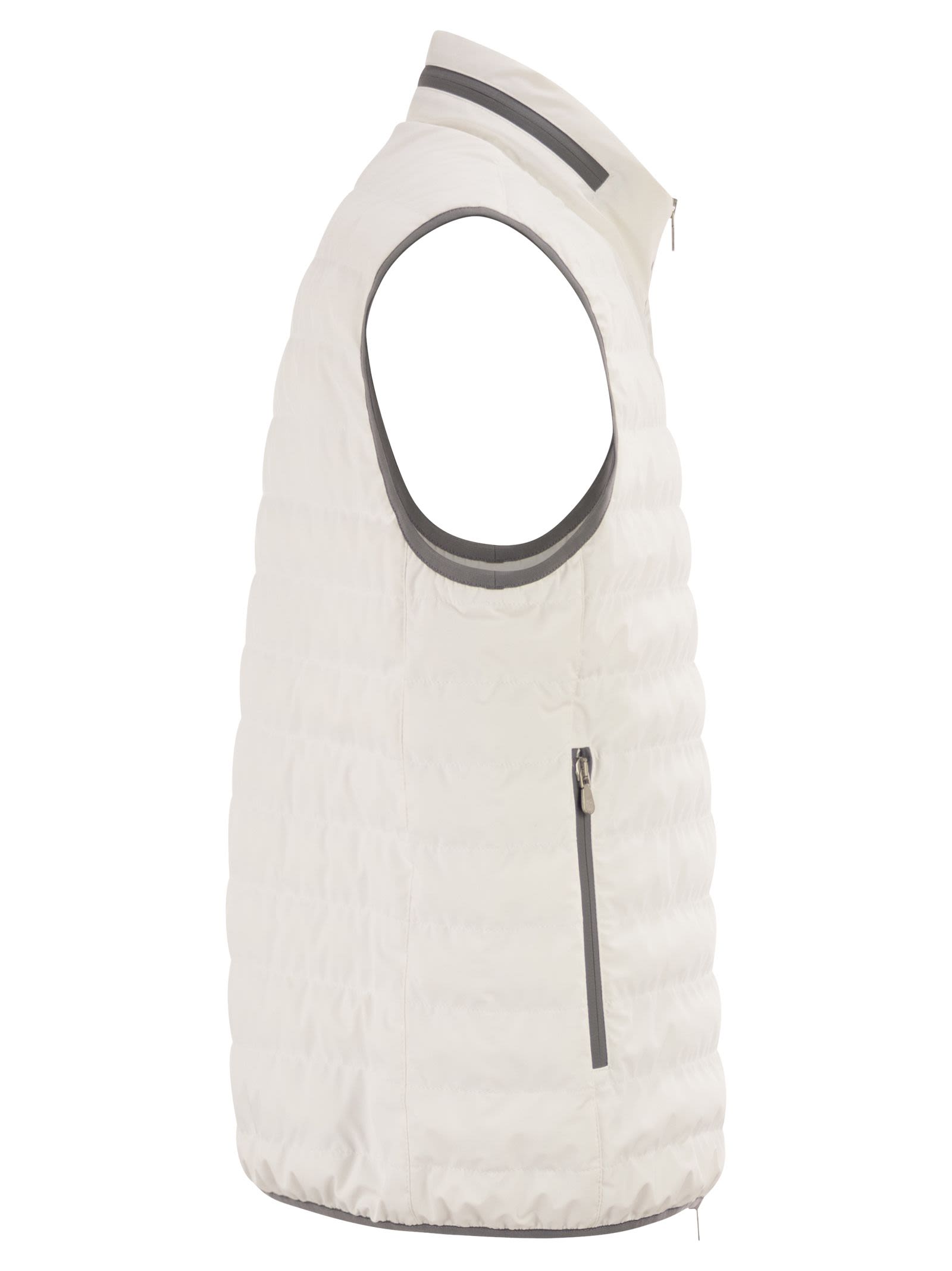 Brunello Cucinelli Men Sleeveless Nylon Down Jacket With Logo And Removable Hood BRUNELLO CUCINELLI