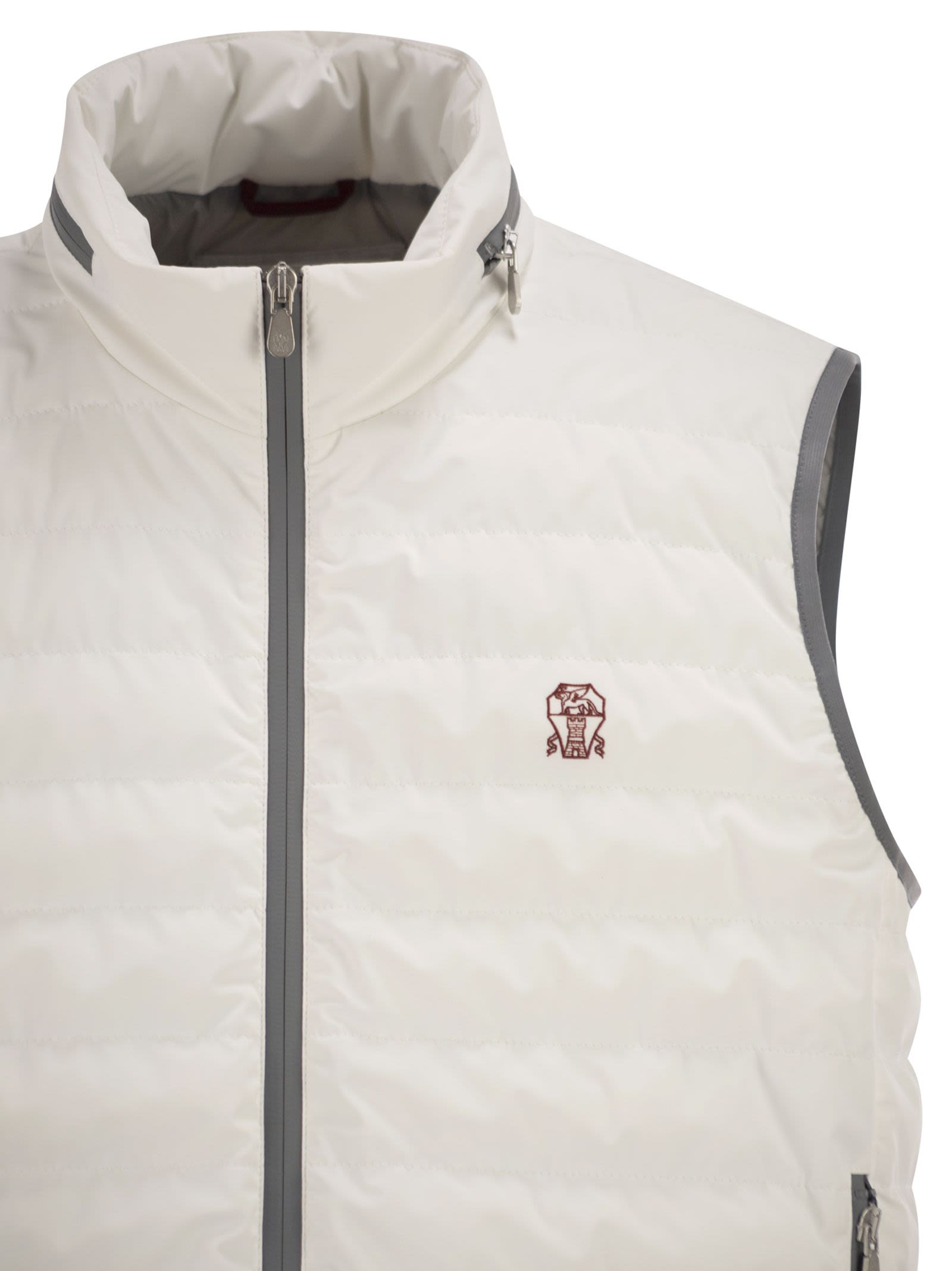 Brunello Cucinelli Men Sleeveless Nylon Down Jacket With Logo And Removable Hood BRUNELLO CUCINELLI