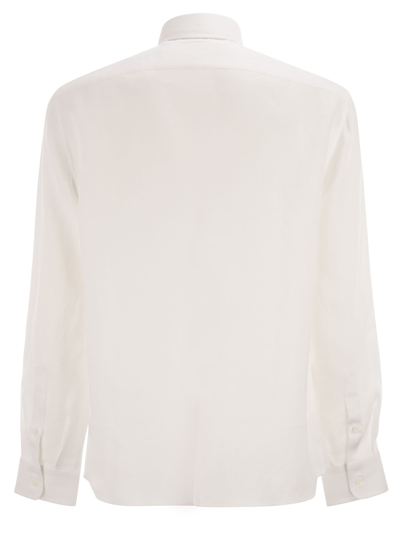 Brunello Cucinelli Men Easy Fit Linen Shirt With French Collar BRUNELLO CUCINELLI