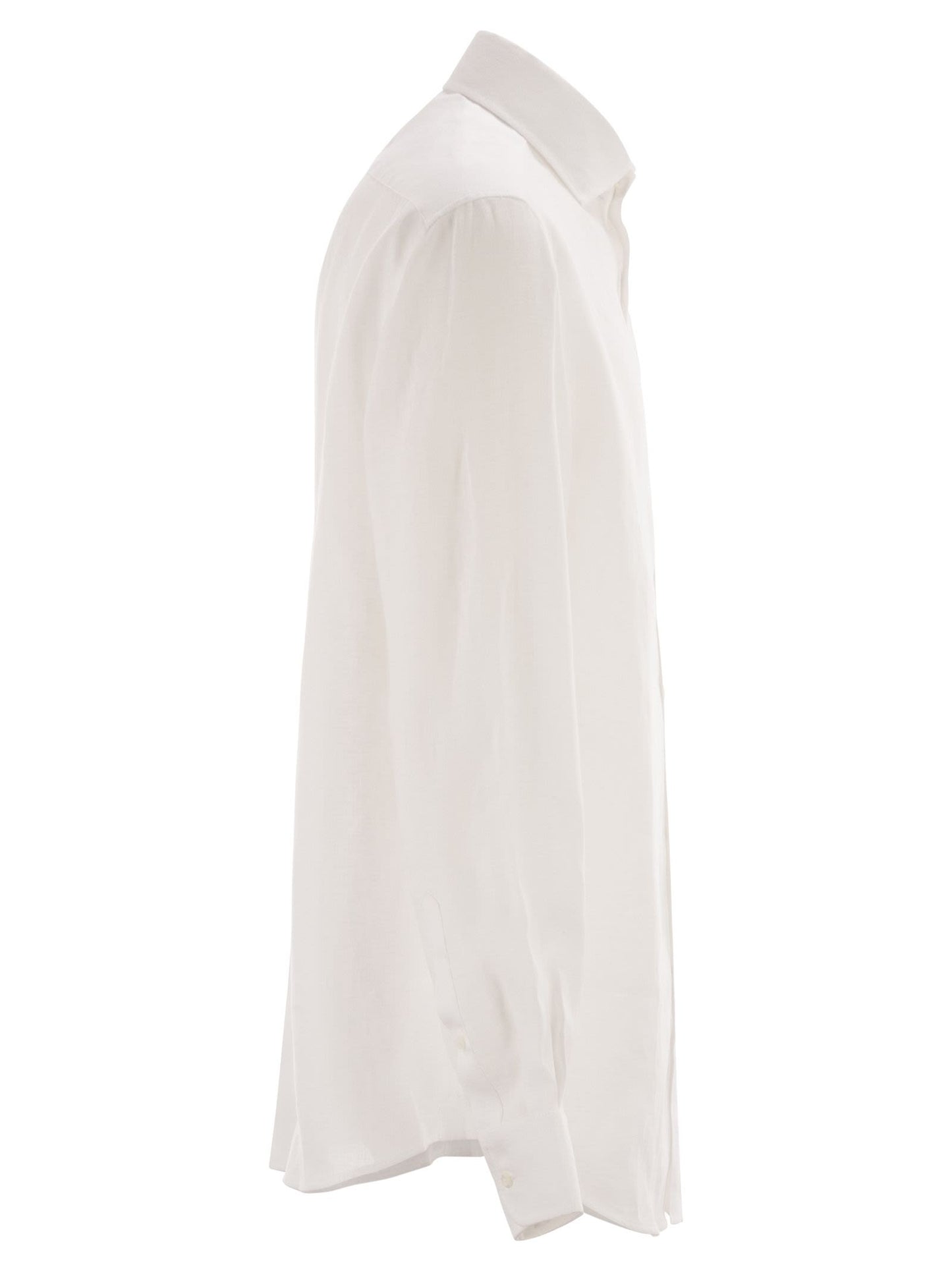 Brunello Cucinelli Men Easy Fit Linen Shirt With French Collar BRUNELLO CUCINELLI