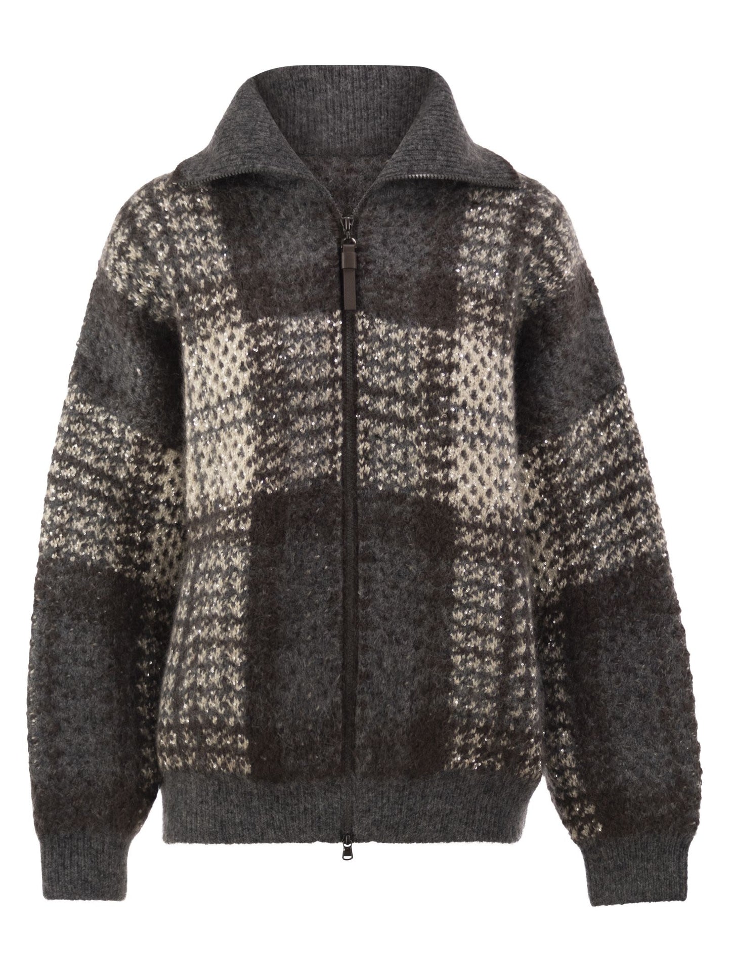 Brunello Cucinelli Women Jacquard Knit Bomber Cardigan With Sequins