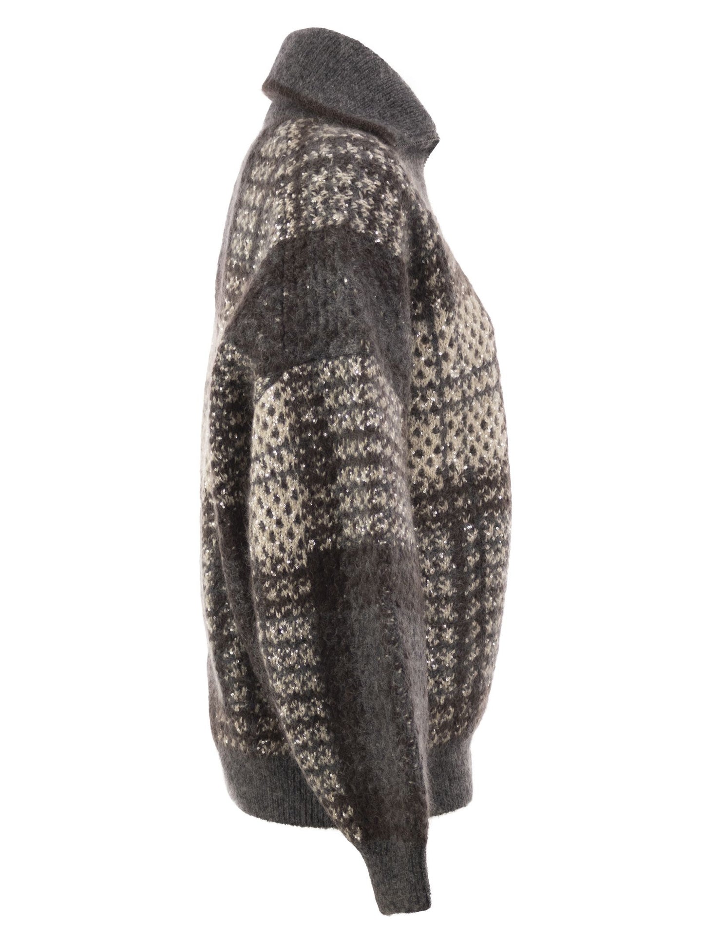 Brunello Cucinelli Women Jacquard Knit Bomber Cardigan With Sequins