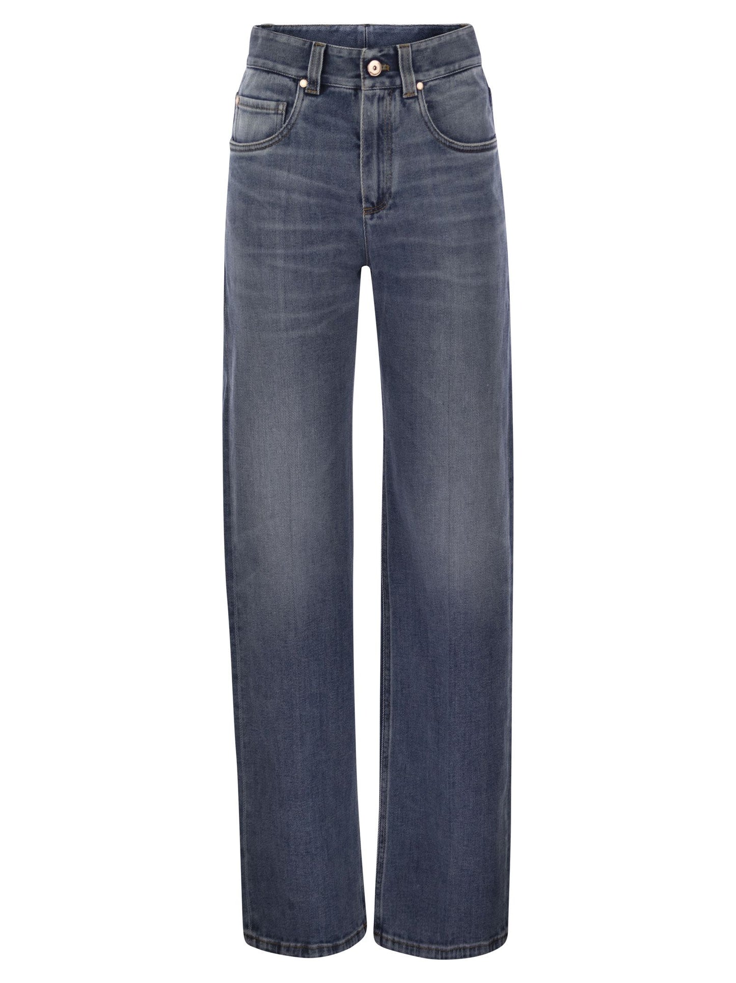 Brunello Cucinelli Women Contemporary Loose Trousers In Comfort Cotton Denim With Jewellery BRUNELLO CUCINELLI