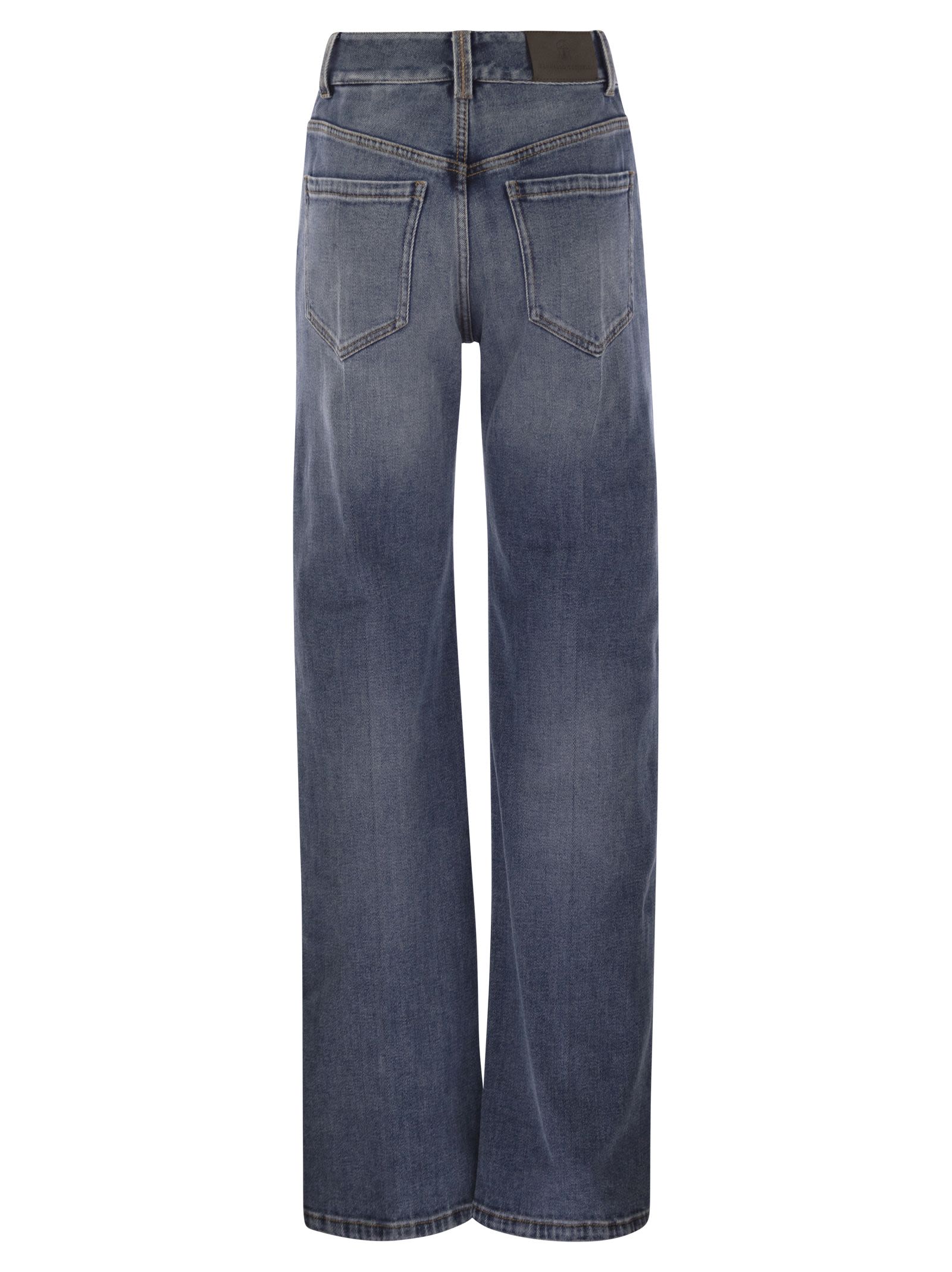 Brunello Cucinelli Women Contemporary Loose Trousers In Comfort Cotton Denim With Jewellery BRUNELLO CUCINELLI