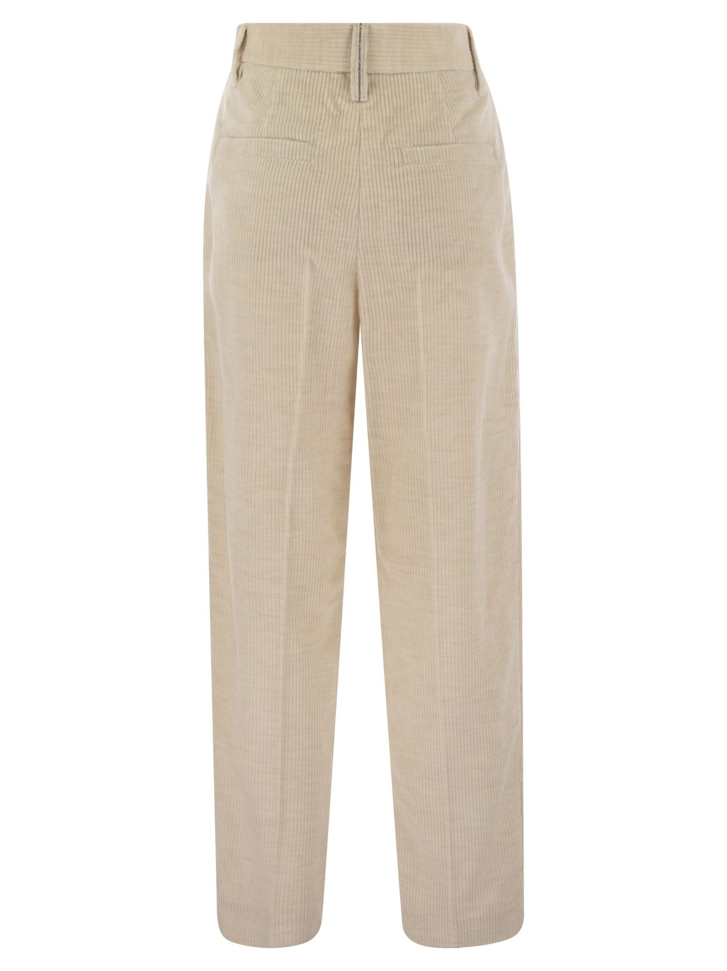 Brunello Cucinelli Women Striped Canvas Trousers In Viscose And Comfort Cotton With Necklace BRUNELLO CUCINELLI