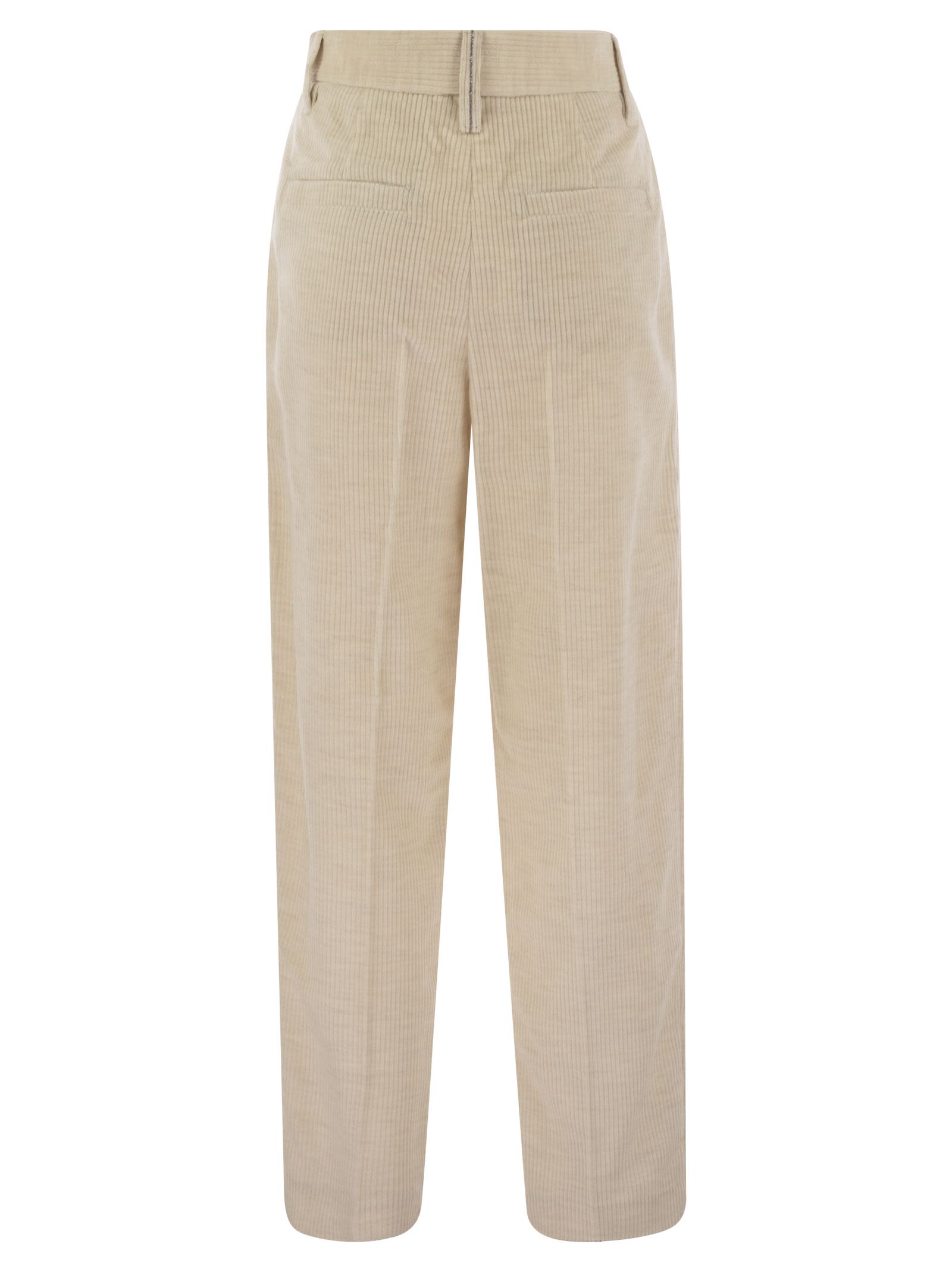 Brunello Cucinelli Women Striped Canvas Trousers In Viscose And Comfort Cotton With Necklace BRUNELLO CUCINELLI