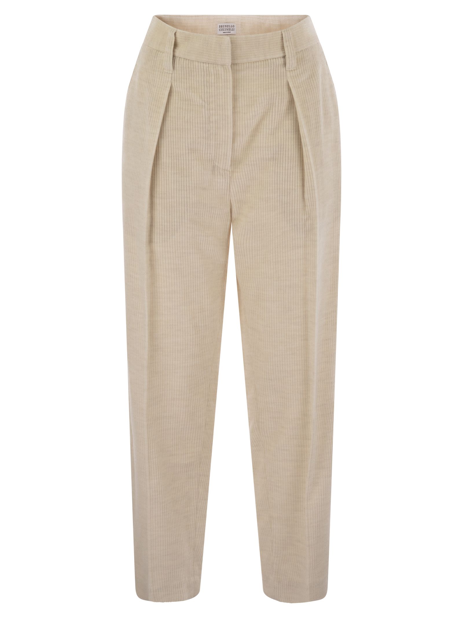 Brunello Cucinelli Women Striped Canvas Trousers In Viscose And Comfort Cotton With Necklace BRUNELLO CUCINELLI