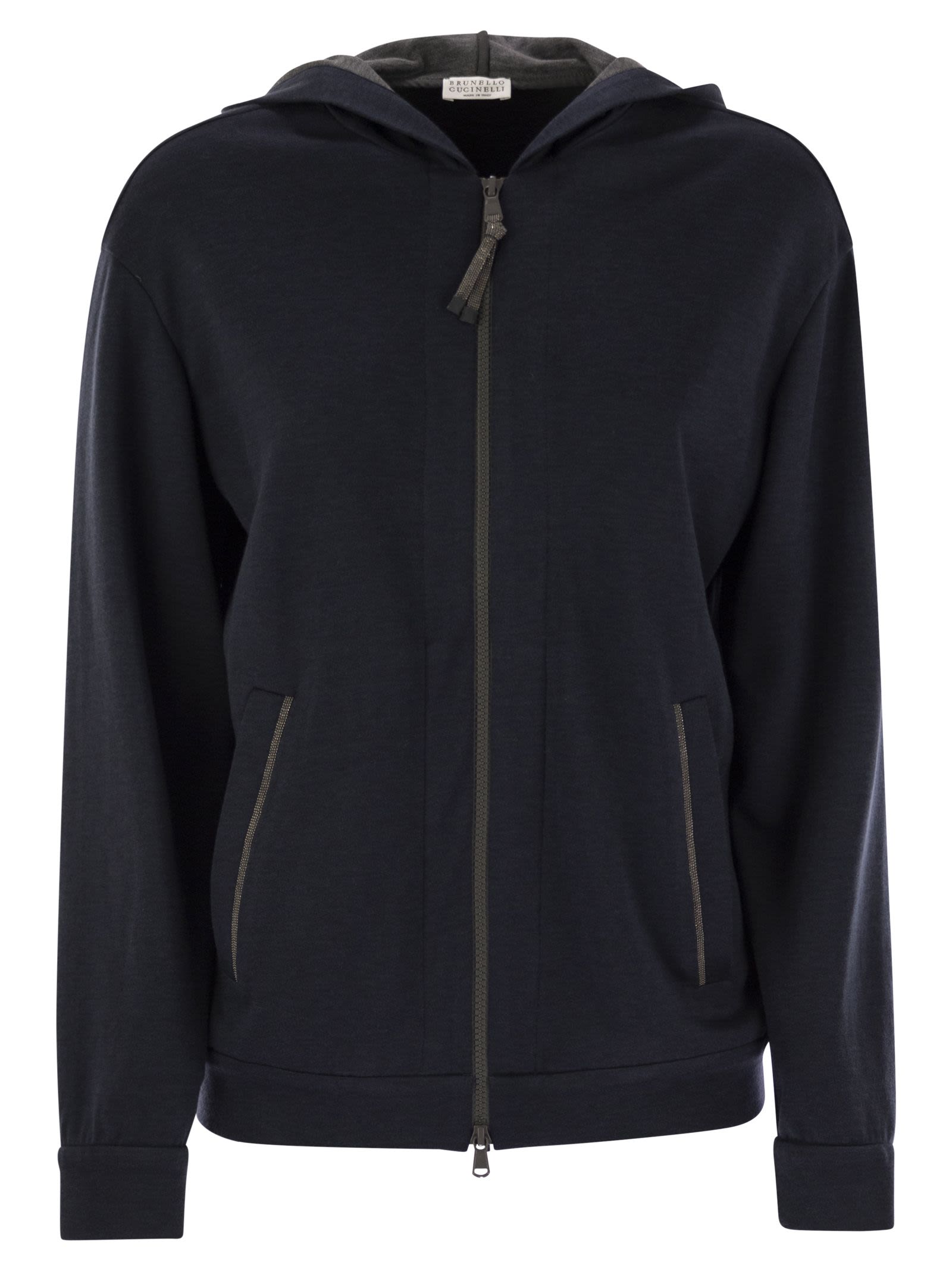 Brunello Cucinelli Women Cotton And Silk Interlock Hooded Topwear With Precious Stripe BRUNELLO CUCINELLI