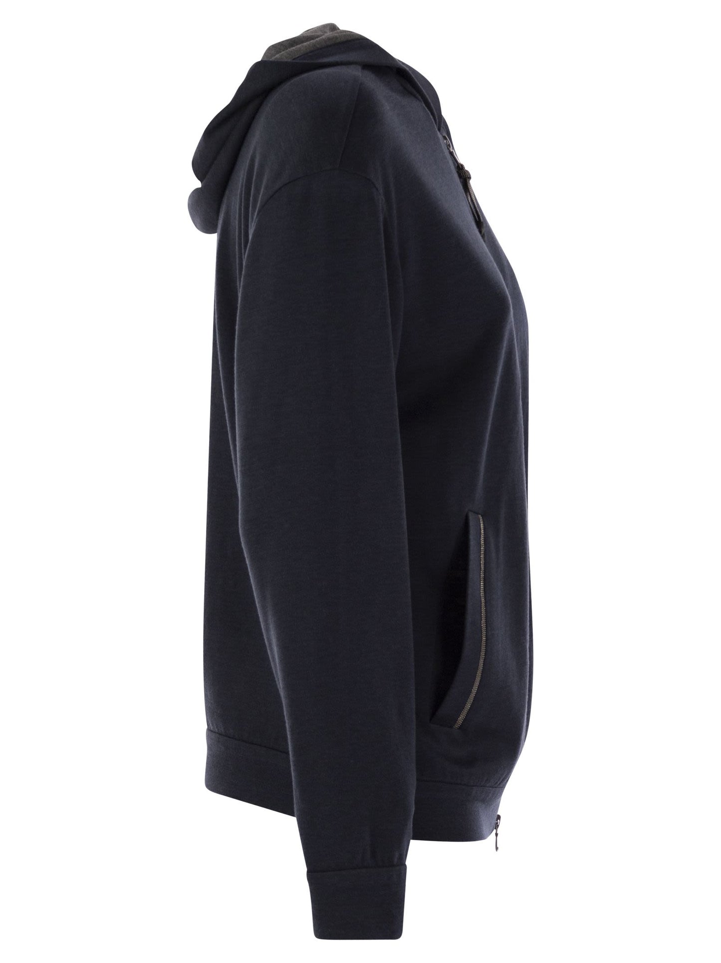 Brunello Cucinelli Women Cotton And Silk Interlock Hooded Topwear With Precious Stripe BRUNELLO CUCINELLI