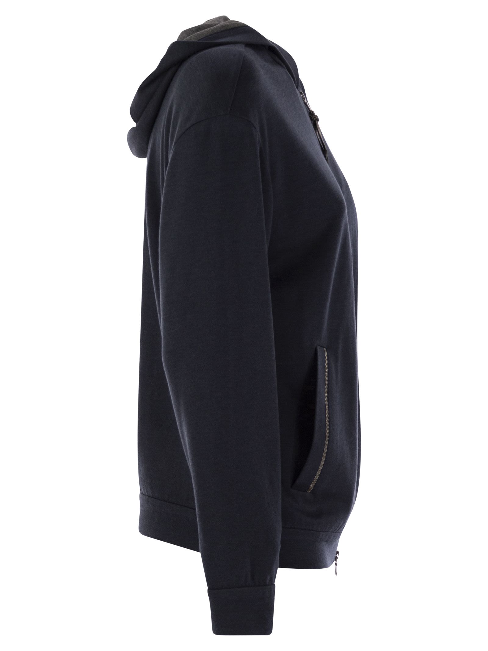 Brunello Cucinelli Women Cotton And Silk Interlock Hooded Topwear With Precious Stripe BRUNELLO CUCINELLI