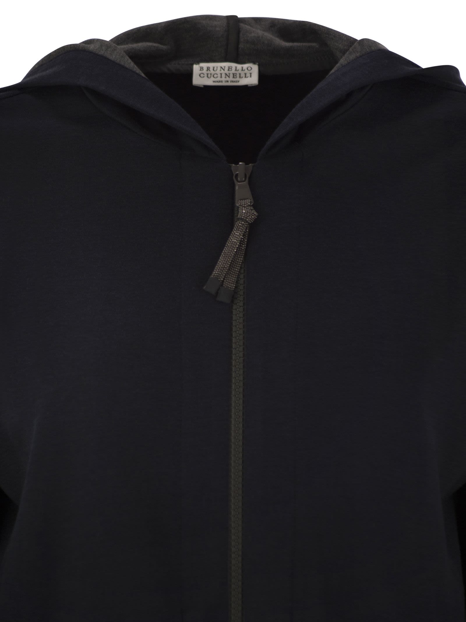 Brunello Cucinelli Women Cotton And Silk Interlock Hooded Topwear With Precious Stripe BRUNELLO CUCINELLI