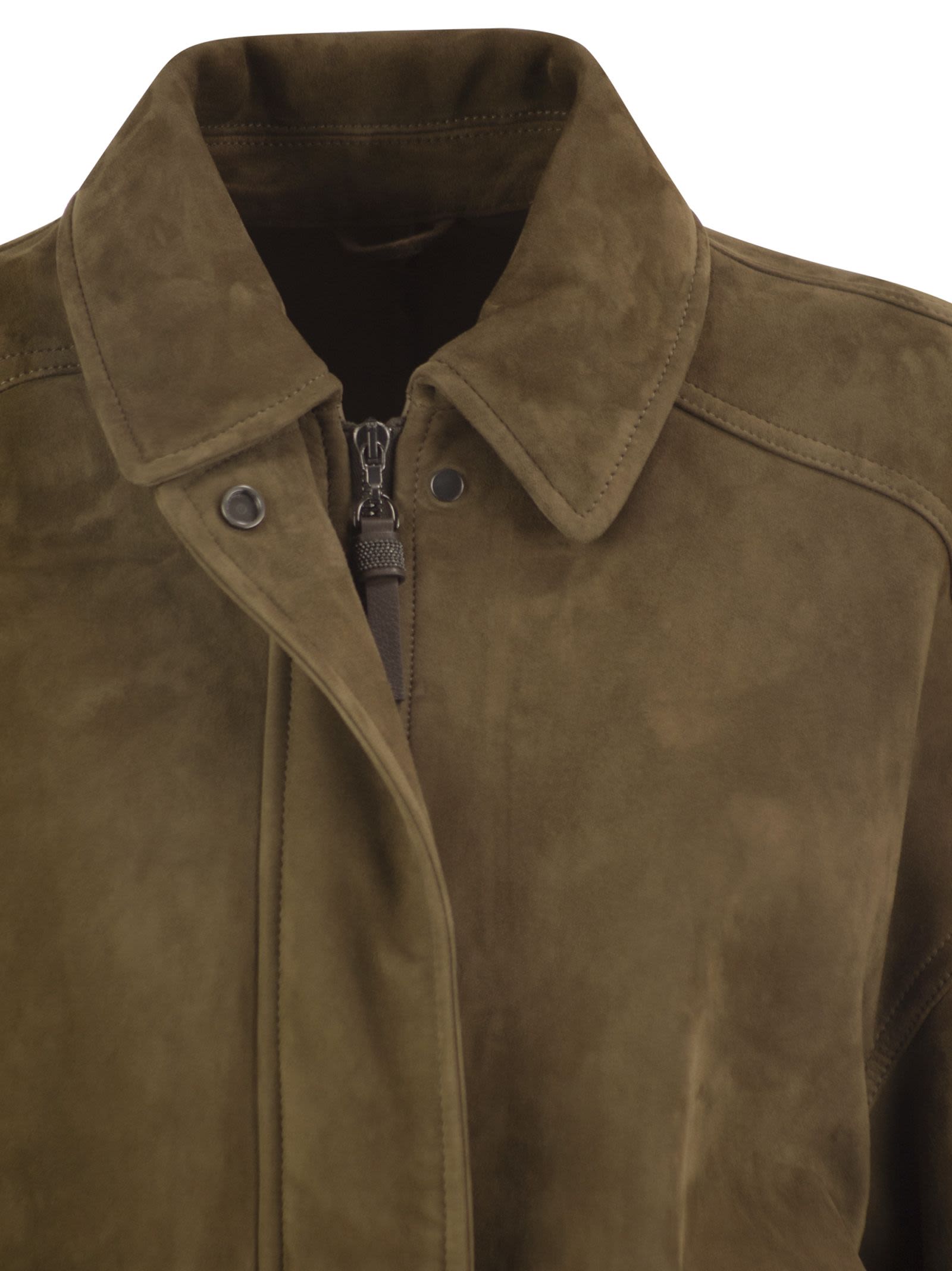Brunello Cucinelli Women Suede Leather Bomber Jacket BRUNELLO CUCINELLI