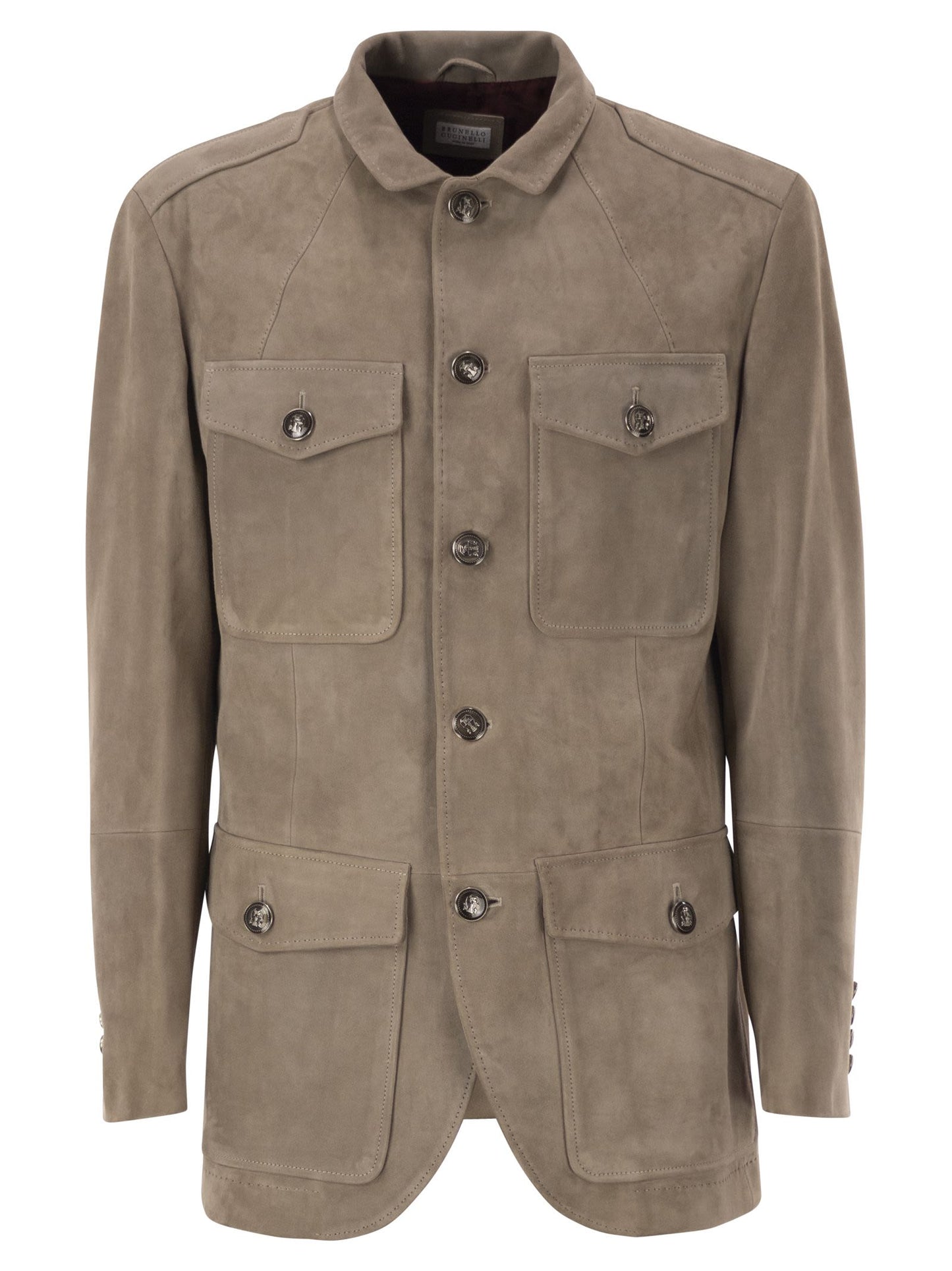 Brunello Cucinelli Men Suede Leather Safari Jacket With Patch Pockets BRUNELLO CUCINELLI