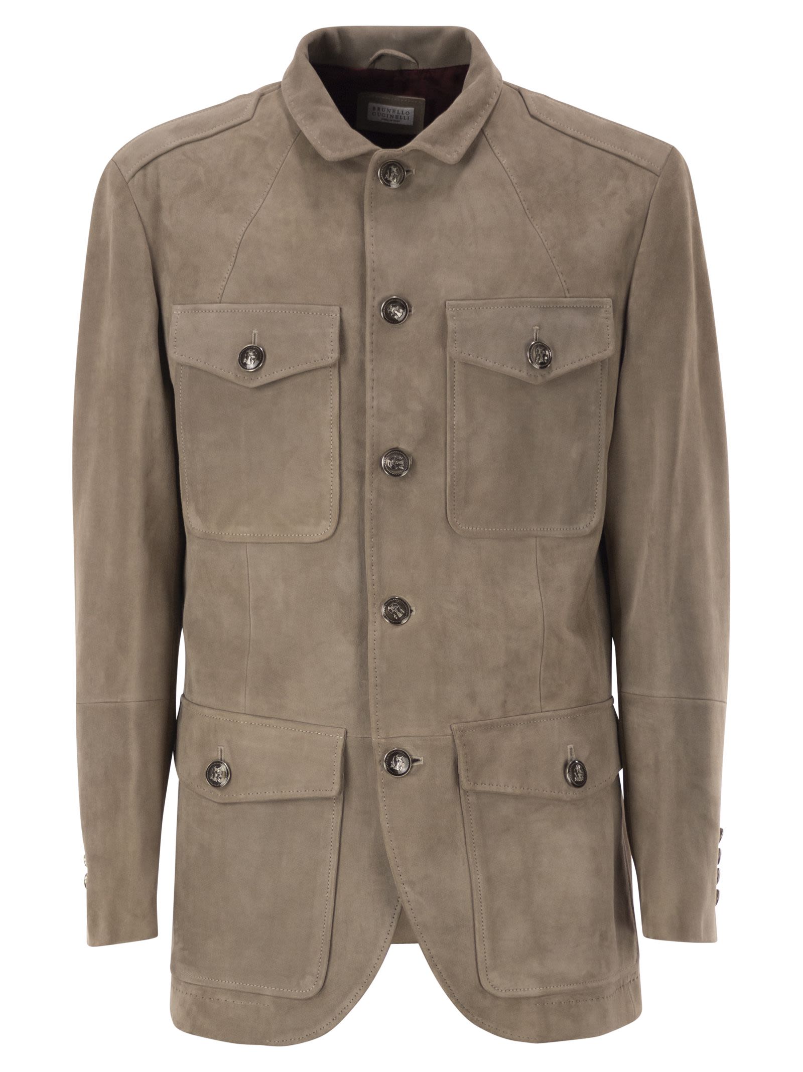 Brunello Cucinelli Men Suede Leather Safari Jacket With Patch Pockets BRUNELLO CUCINELLI
