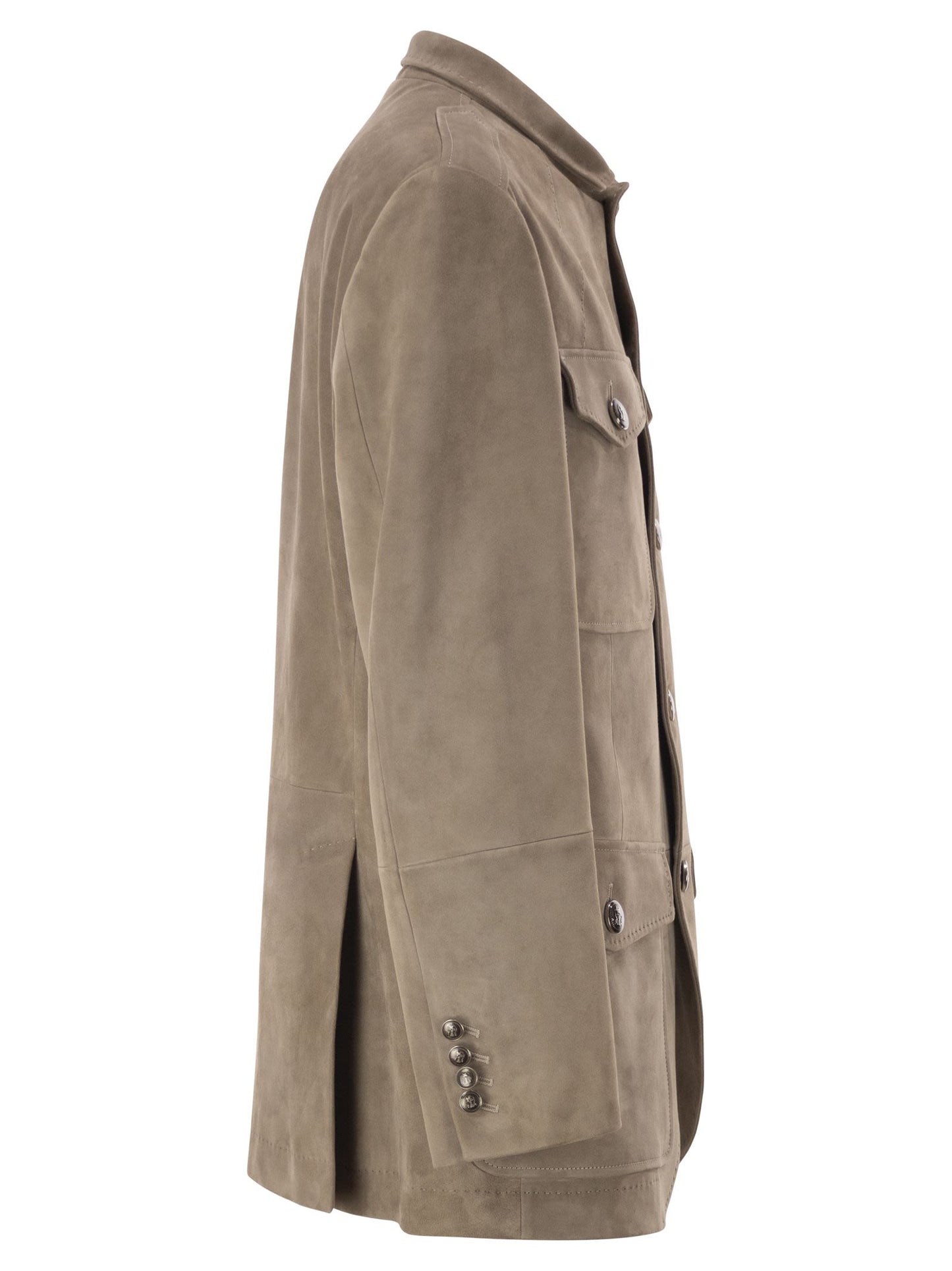 Brunello Cucinelli Men Suede Leather Safari Jacket With Patch Pockets BRUNELLO CUCINELLI