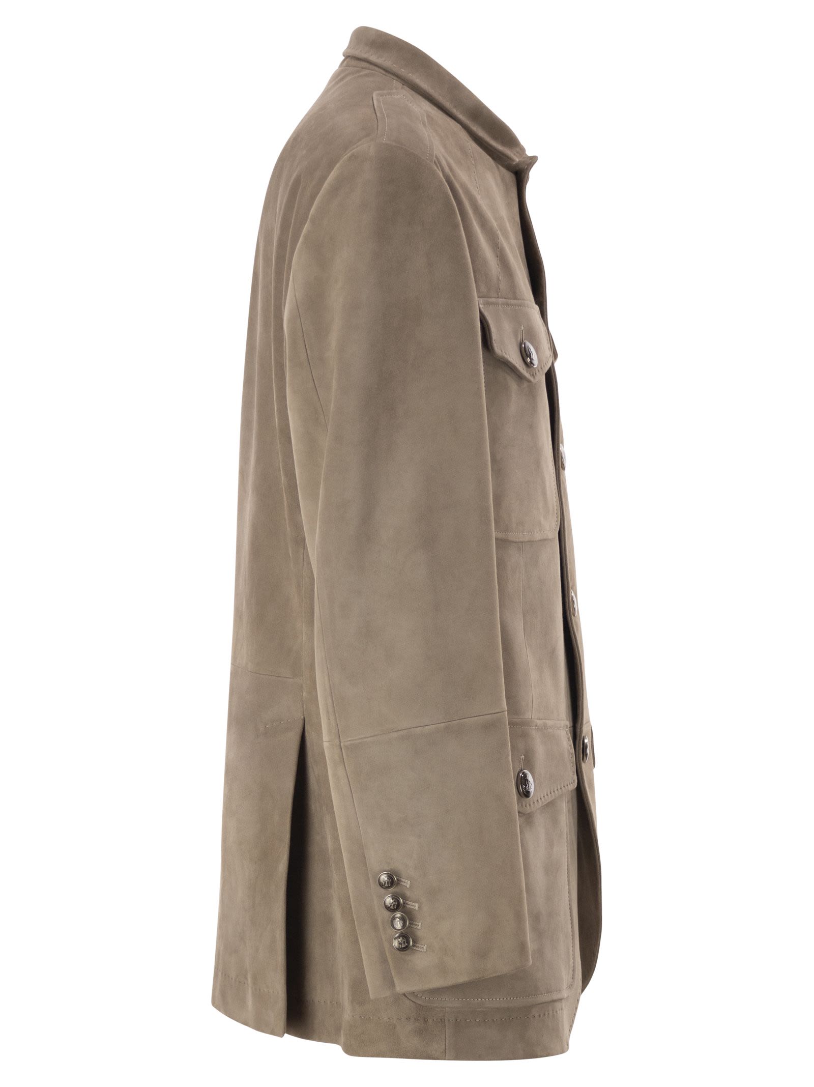 Brunello Cucinelli Men Suede Leather Safari Jacket With Patch Pockets BRUNELLO CUCINELLI