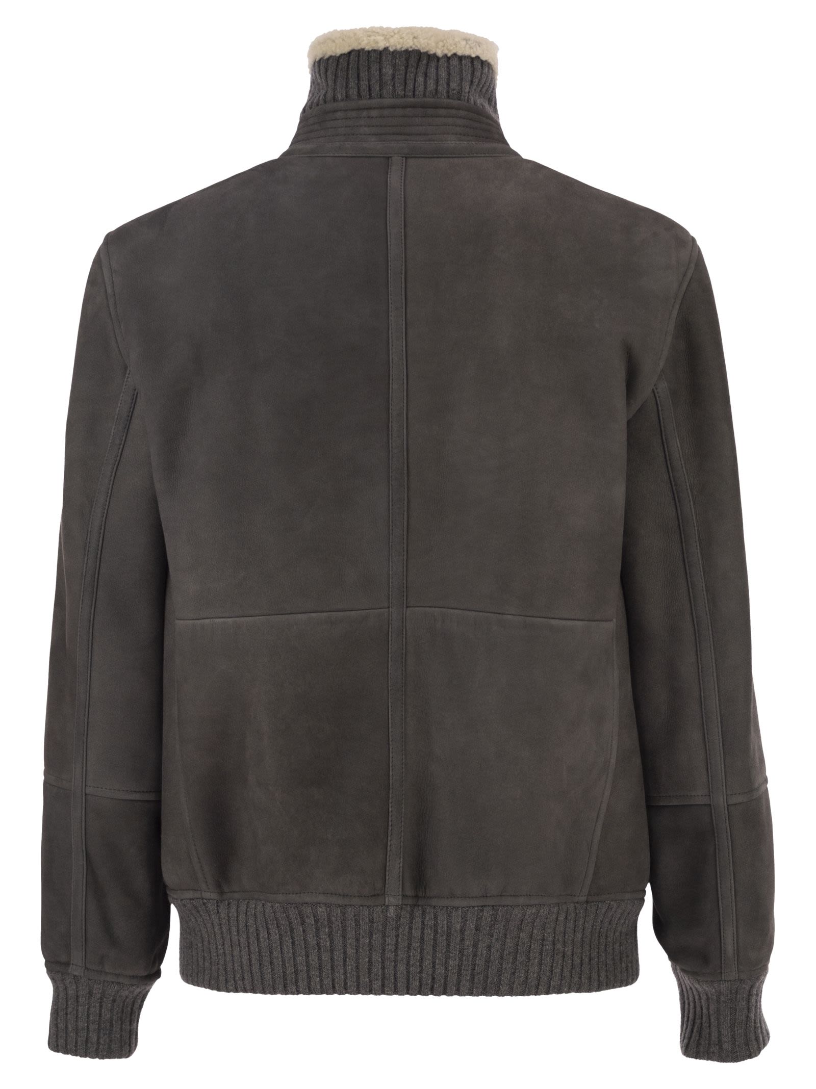 Brunello Cucinelli Men Shearling Aviator Jacket With Cashmere Knit Details BRUNELLO CUCINELLI