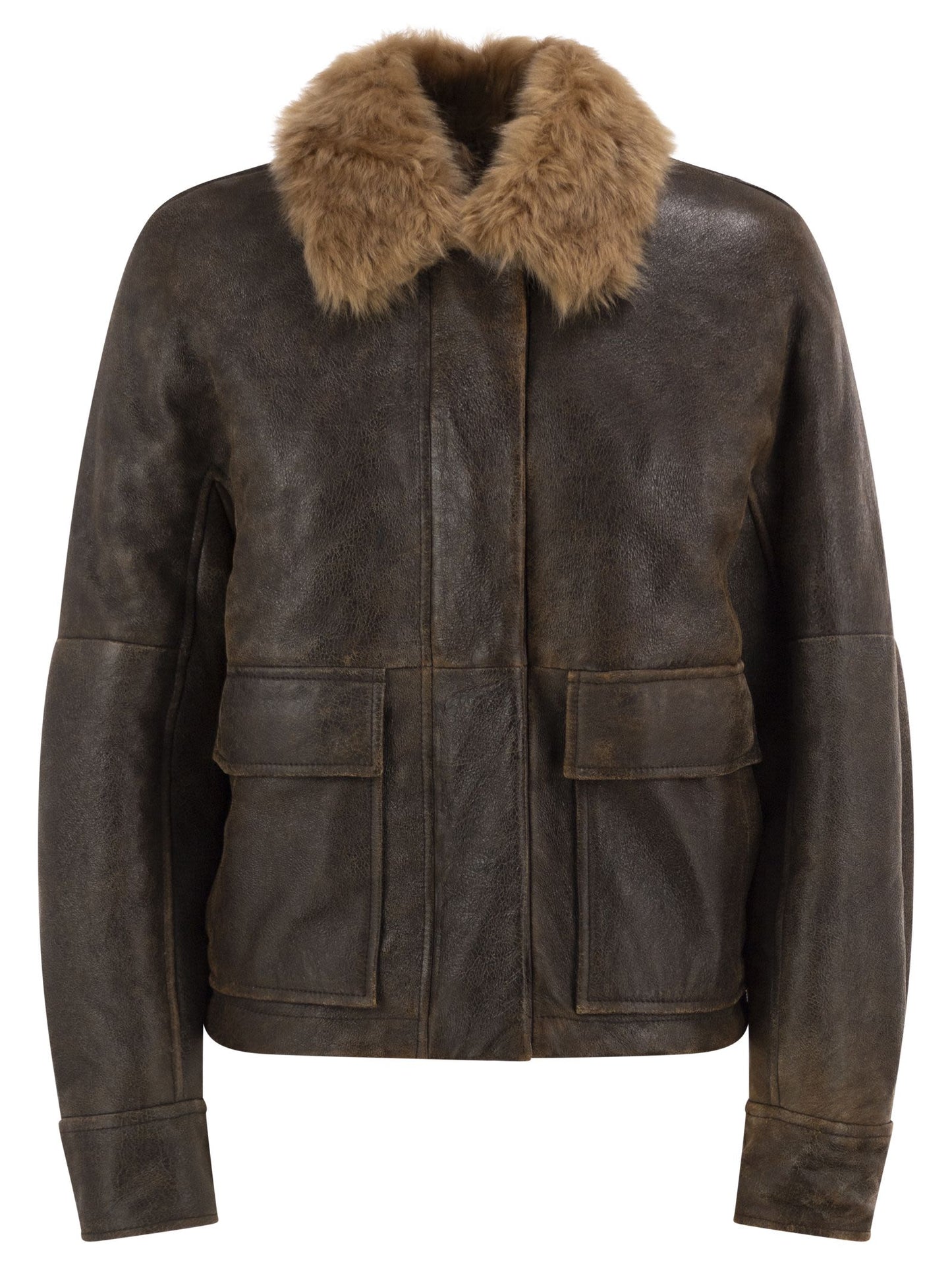 Brunello Cucinelli Women Sheepskin Jacket With Fur Collar BRUNELLO CUCINELLI
