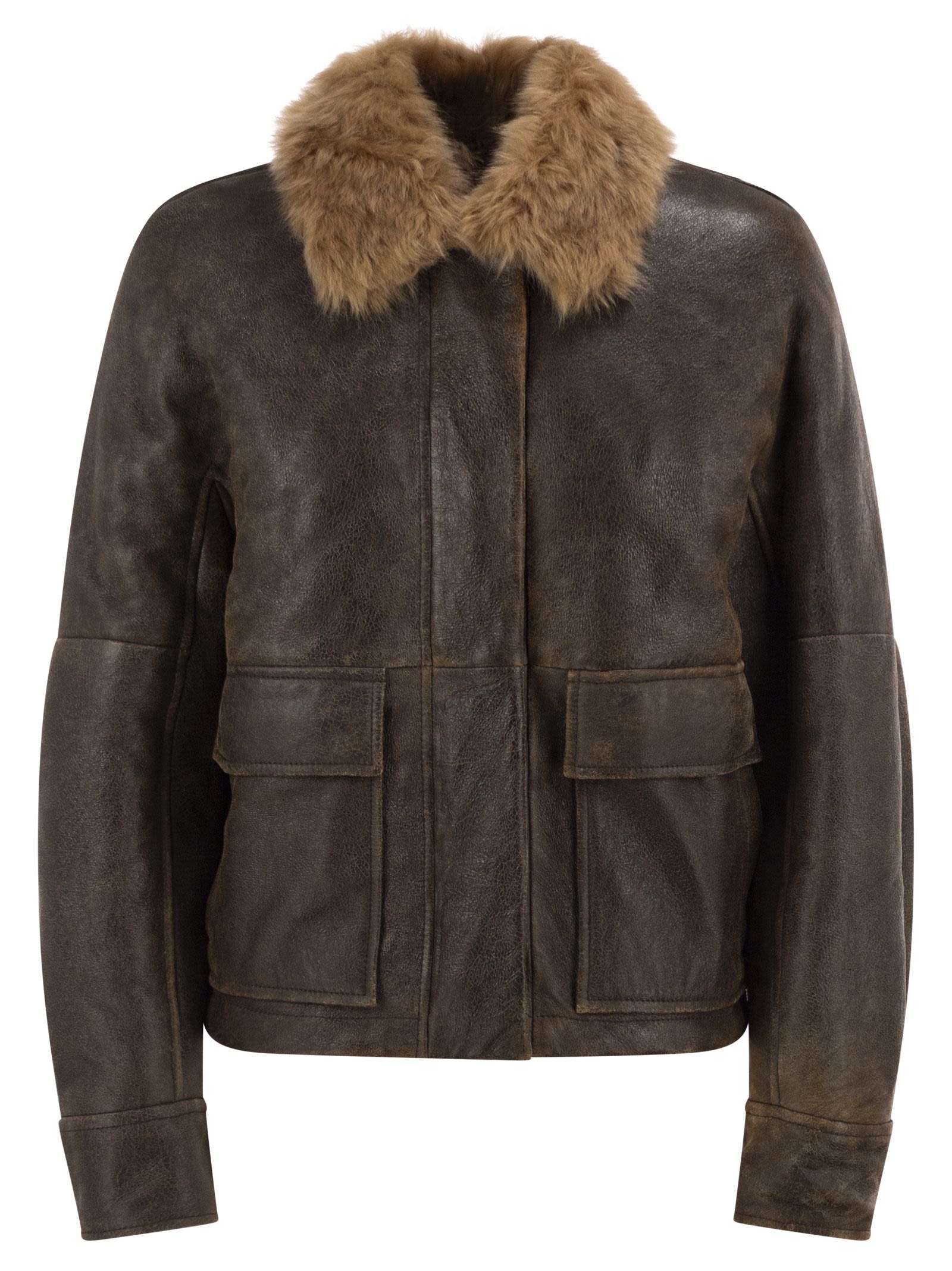 Brunello Cucinelli Women Sheepskin Jacket With Fur Collar BRUNELLO CUCINELLI
