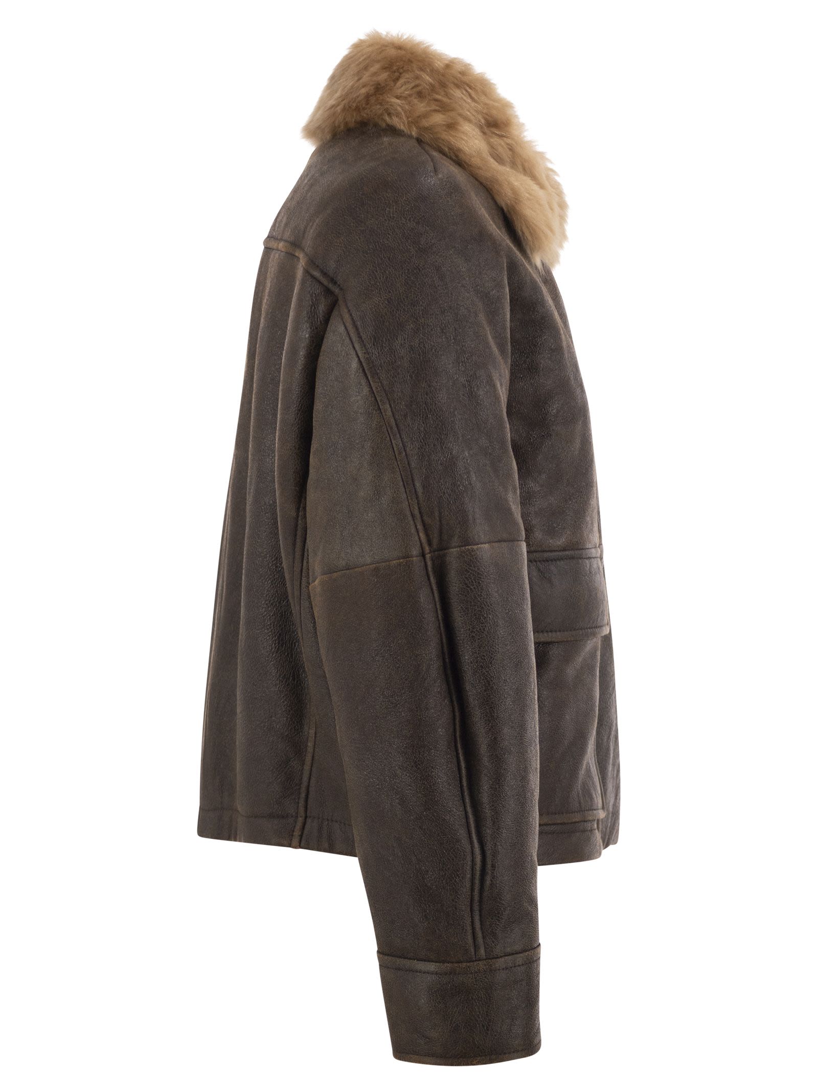 Brunello Cucinelli Women Sheepskin Jacket With Fur Collar BRUNELLO CUCINELLI