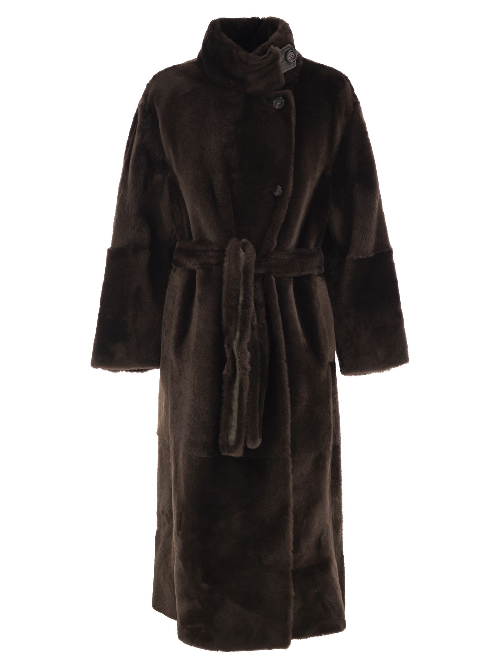 Brunello Cucinelli Women Long Shearling Coat With Belt BRUNELLO CUCINELLI