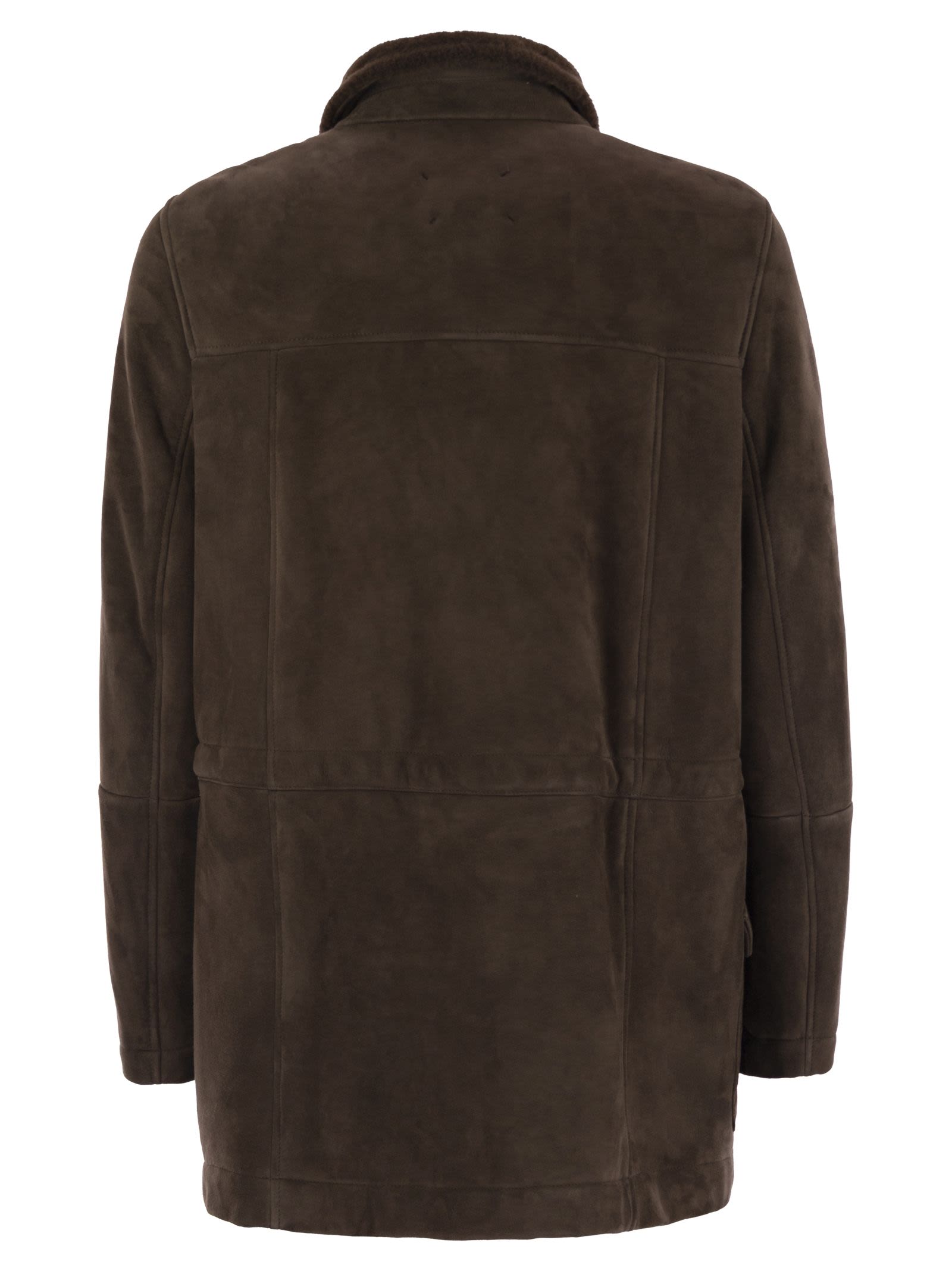 Brunello Cucinelli Men Tone-On-Tone Suede Shearling Coat BRUNELLO CUCINELLI