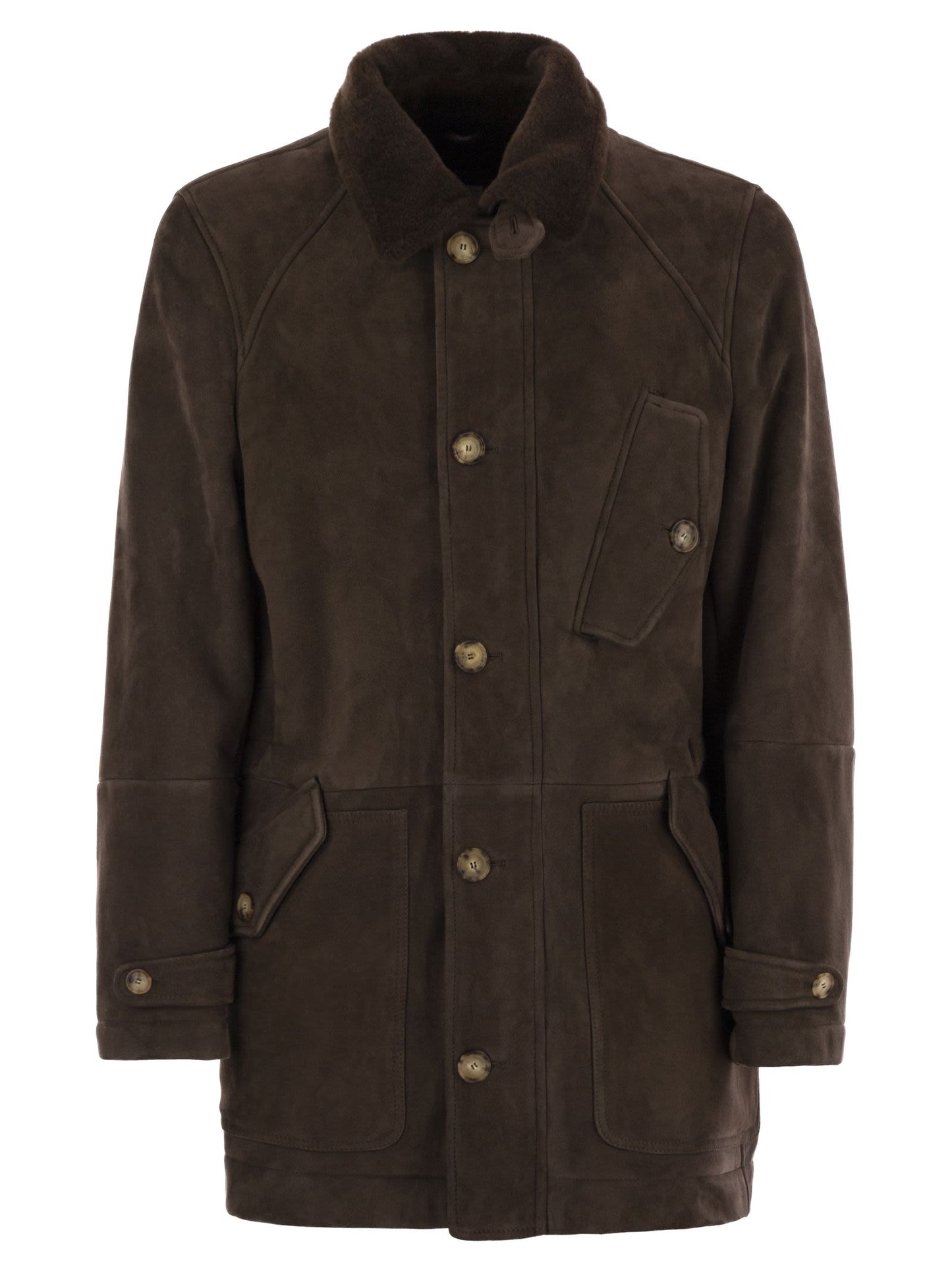 Brunello Cucinelli Men Tone-On-Tone Suede Shearling Coat BRUNELLO CUCINELLI