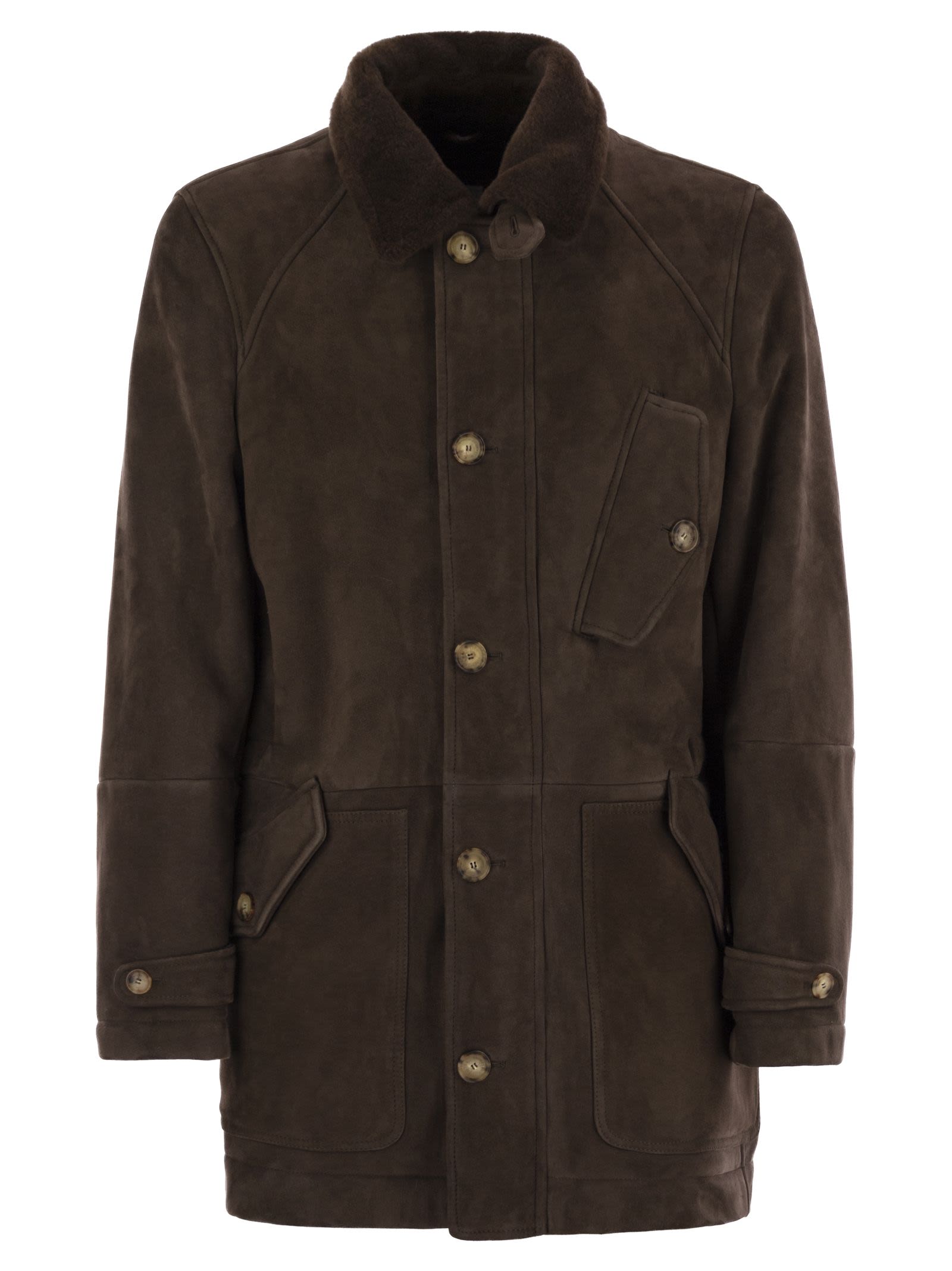 Brunello Cucinelli Men Tone-On-Tone Suede Shearling Coat BRUNELLO CUCINELLI