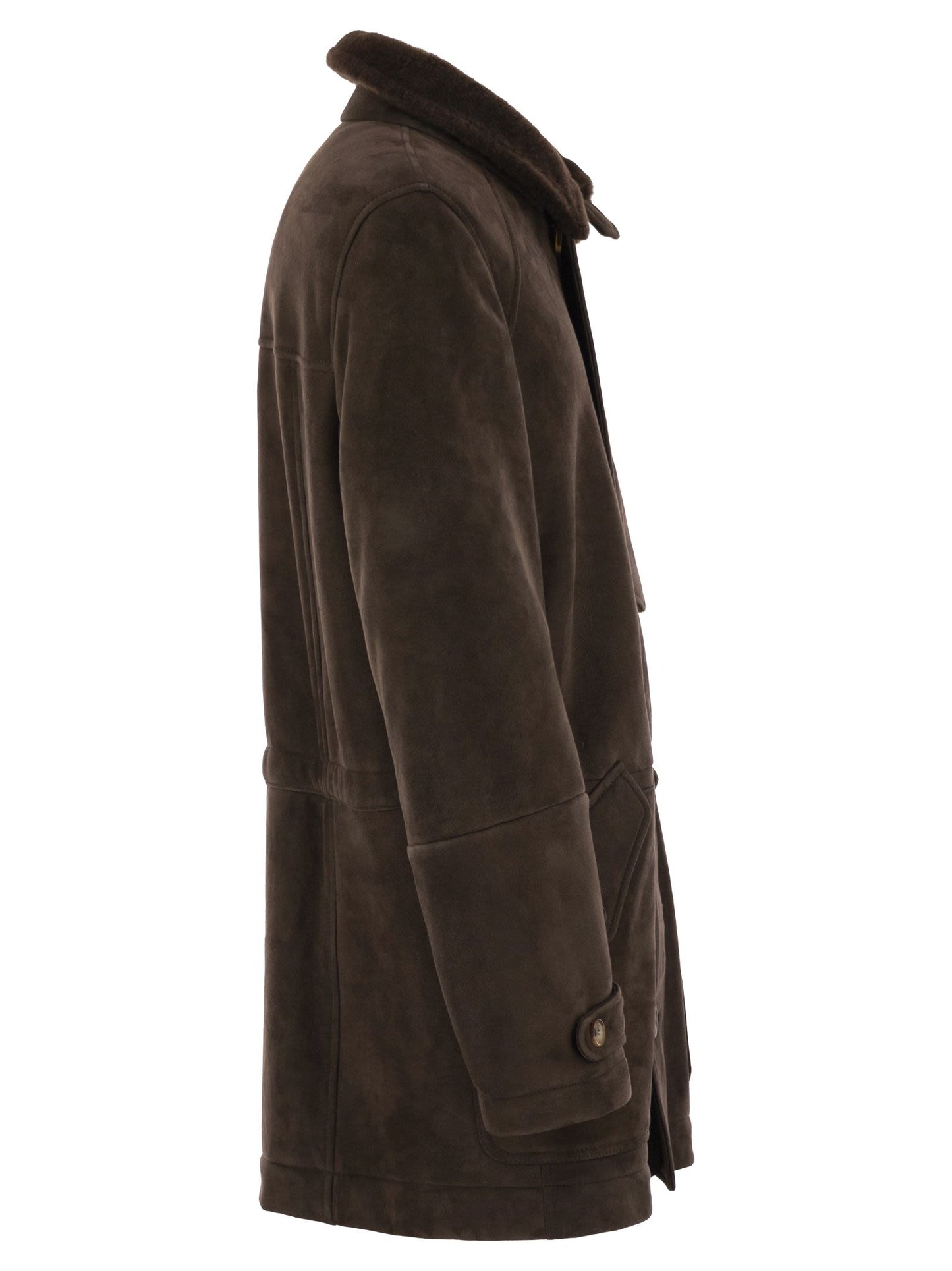 Brunello Cucinelli Men Tone-On-Tone Suede Shearling Coat BRUNELLO CUCINELLI