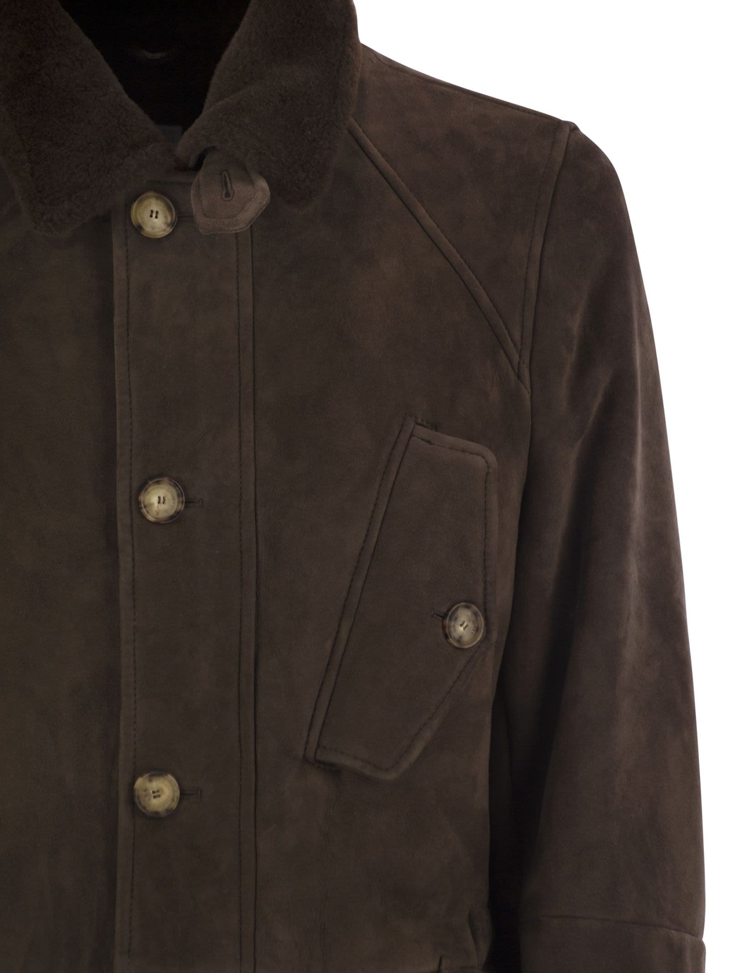 Brunello Cucinelli Men Tone-On-Tone Suede Shearling Coat BRUNELLO CUCINELLI