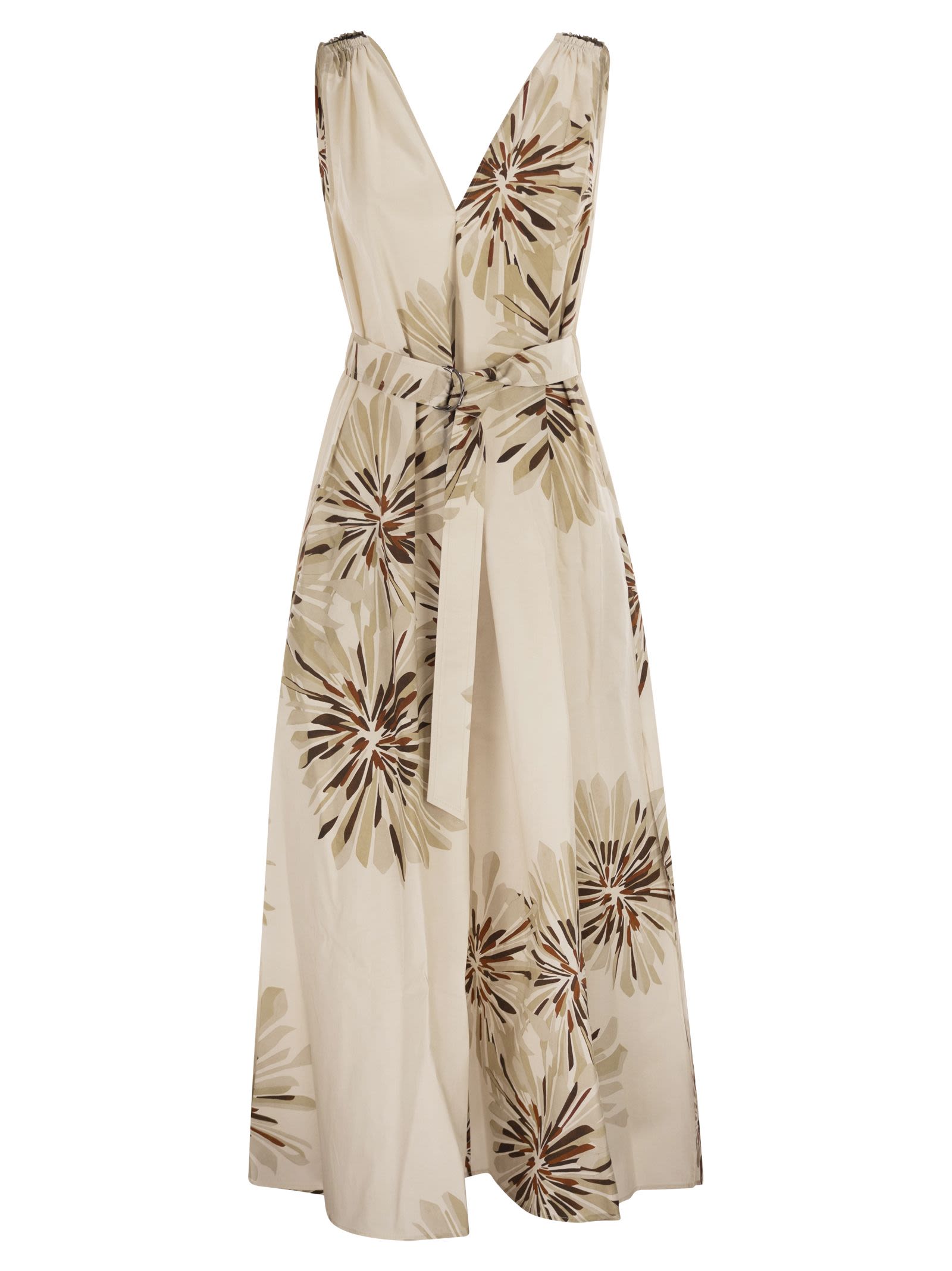 Brunello Cucinelli Women Long Cotton Dress With Floral Print And Matching Belt BRUNELLO CUCINELLI