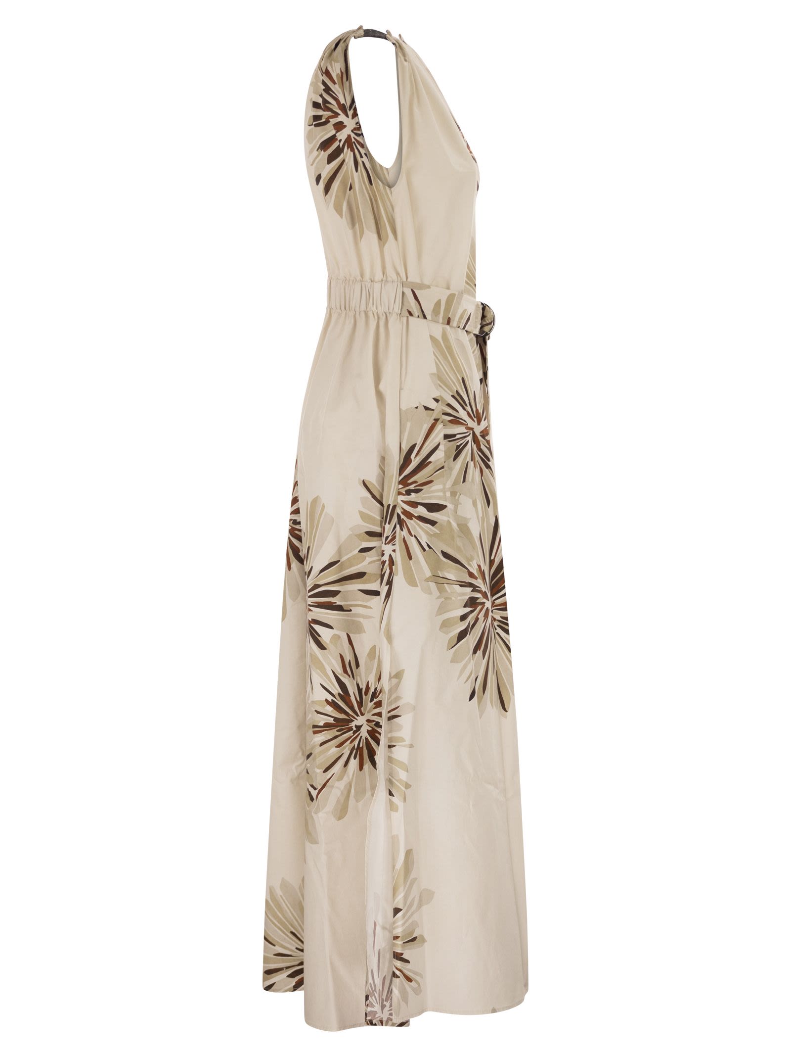Brunello Cucinelli Women Long Cotton Dress With Floral Print And Matching Belt BRUNELLO CUCINELLI